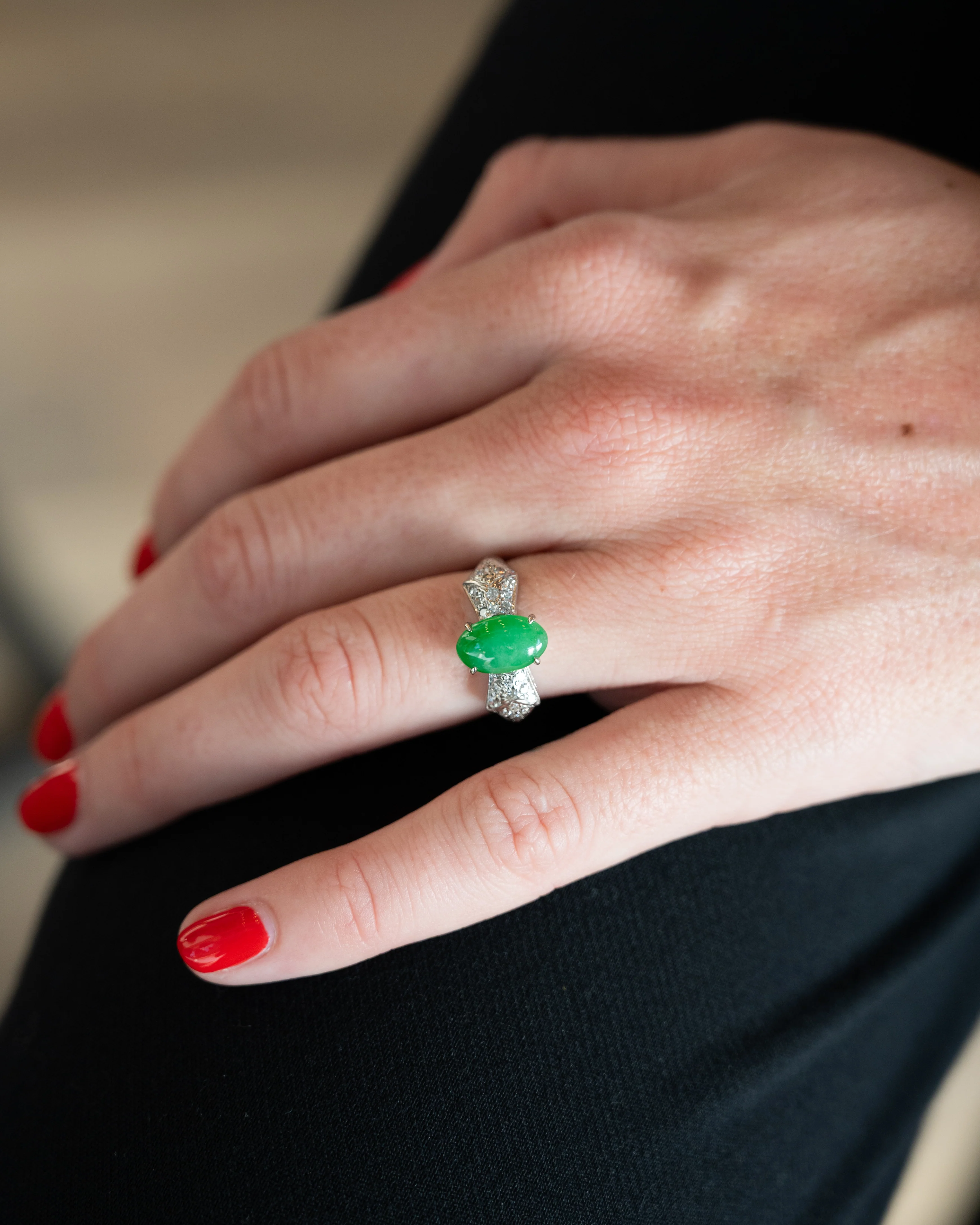 1.50 Antique Green Jadeite Cocktail Ring in Platinum - Image 7