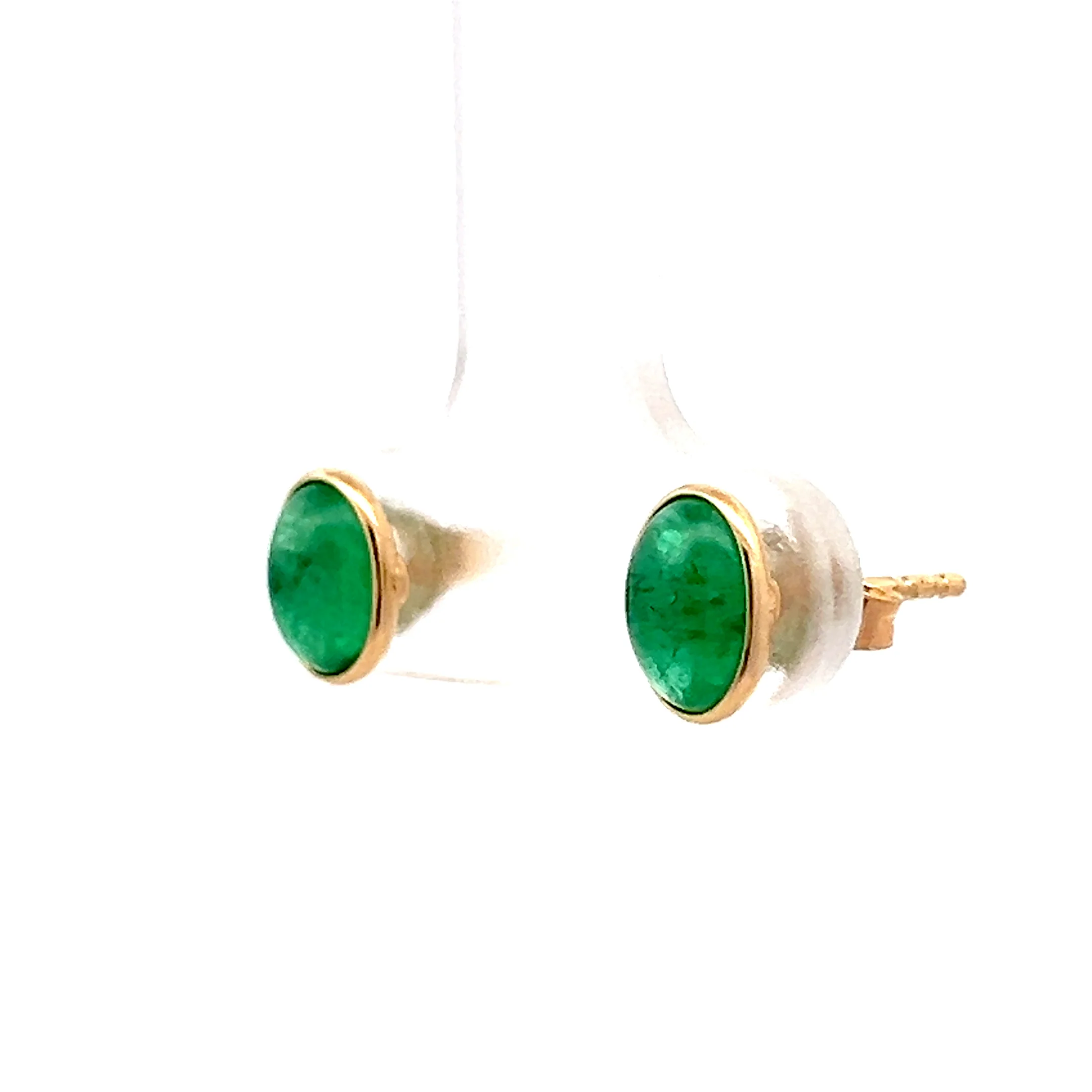 1.50 Cabochon Emerald Stud Earrings in 14k - Image 2