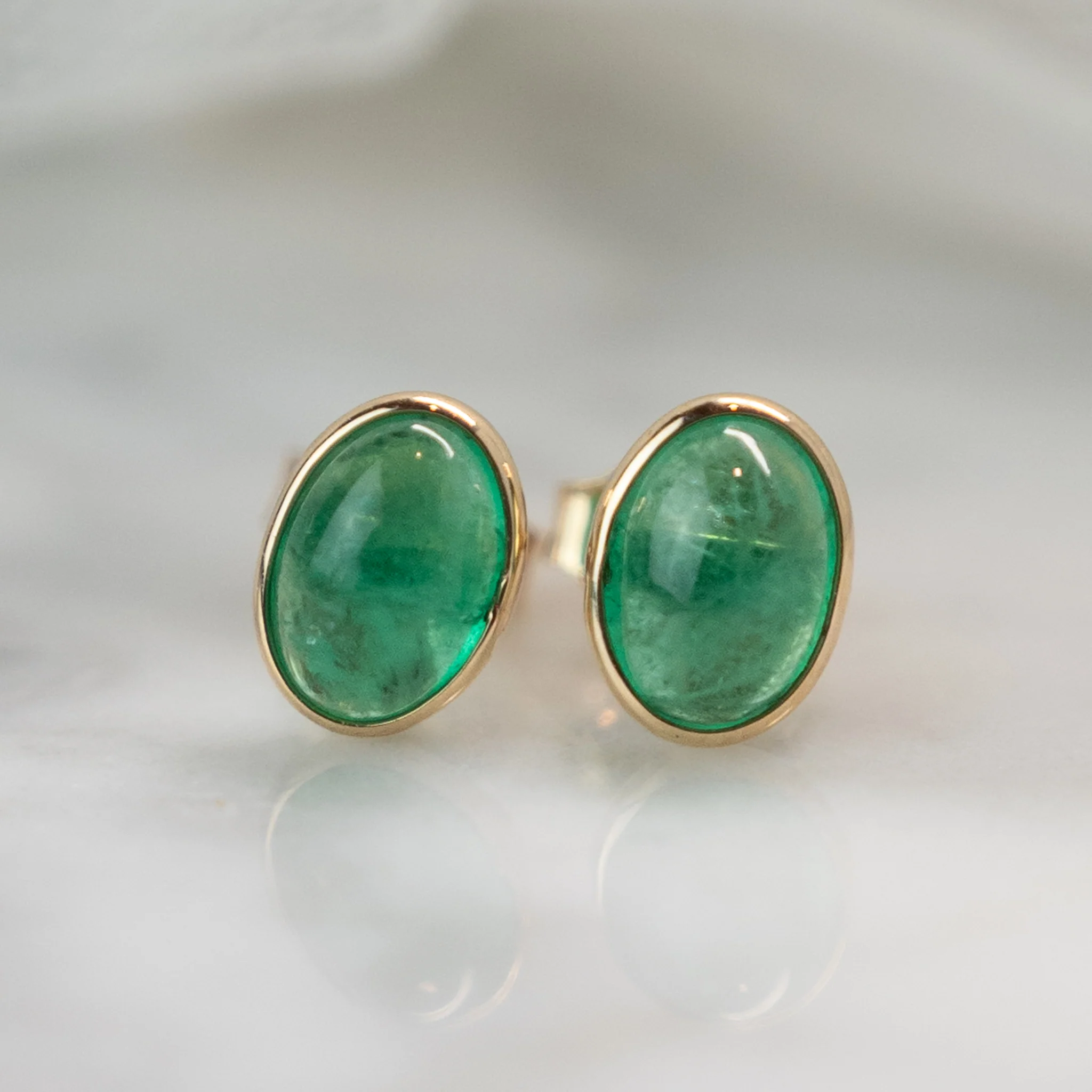 1.50 Cabochon Emerald Stud Earrings in 14k - Image 4