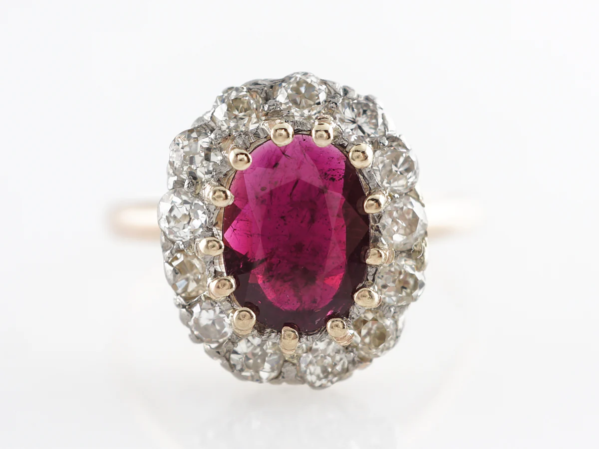 1.50 Carat Victorian Ruby & Diamond Cocktail Ring in 14K