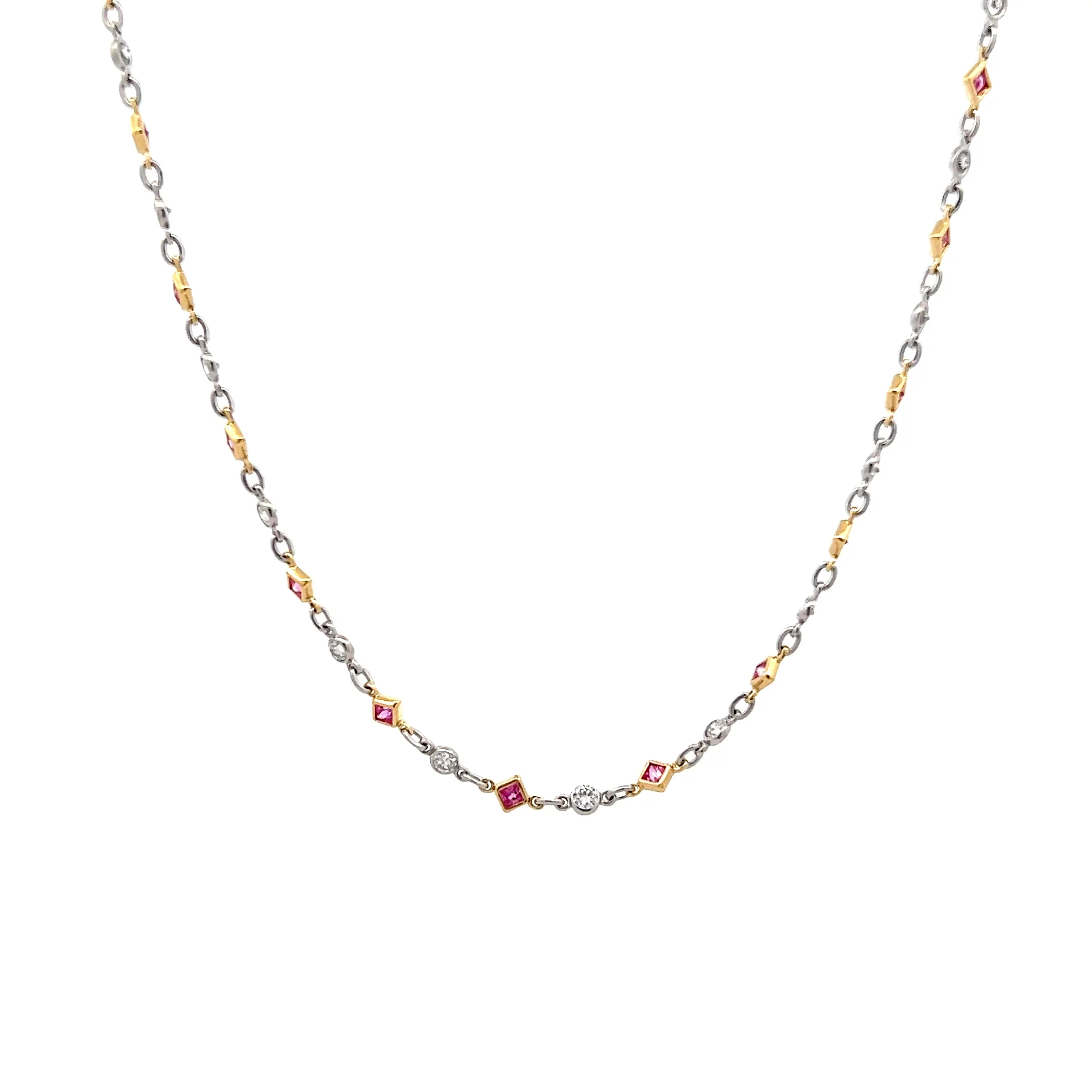1.50 Pink Sapphire & Diamond Necklace in Platinum/18k