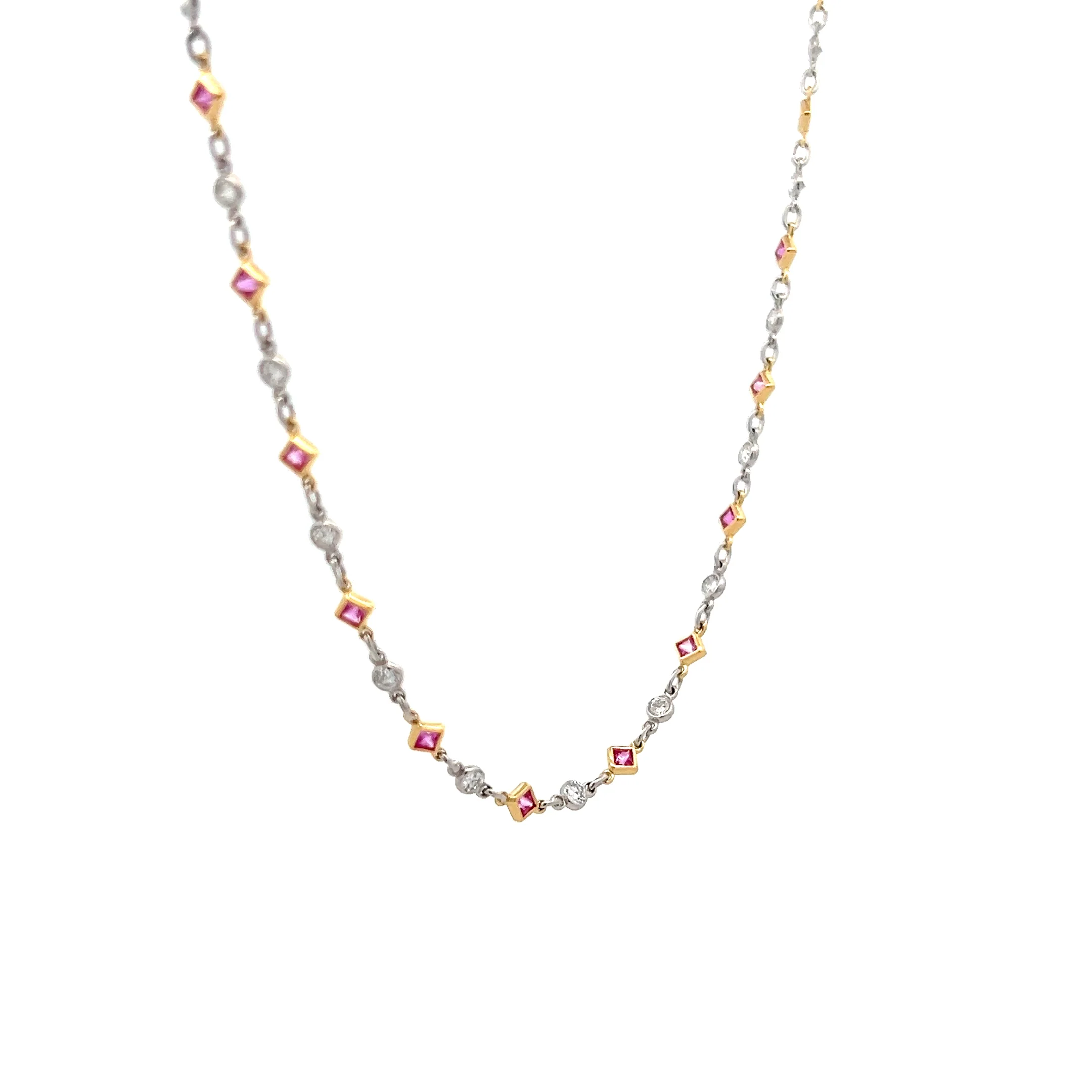 1.50 Pink Sapphire & Diamond Necklace in Platinum/18k - Image 3