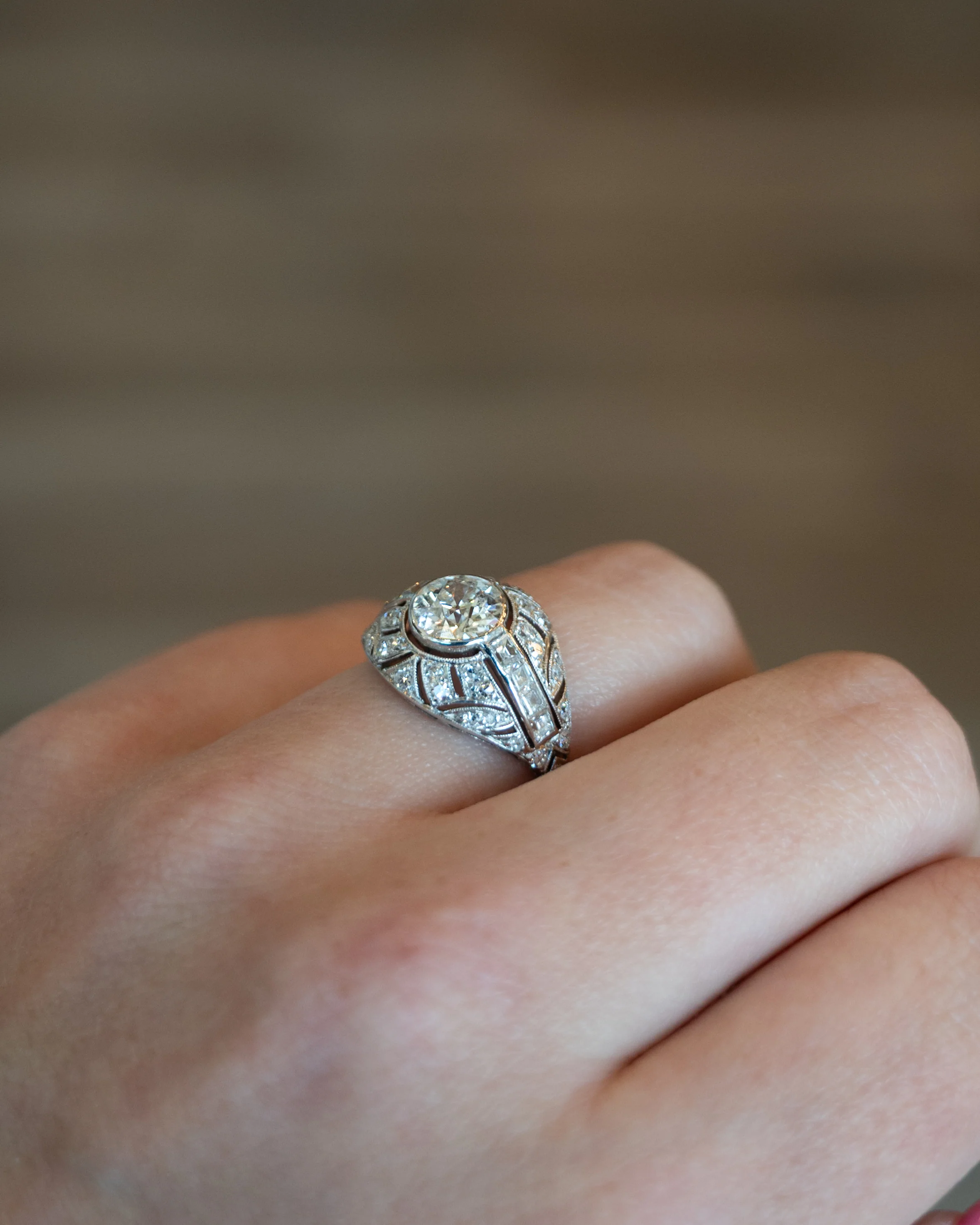 1.50 Vintage Deco Diamond Engagement Ring Platinum - Image 8