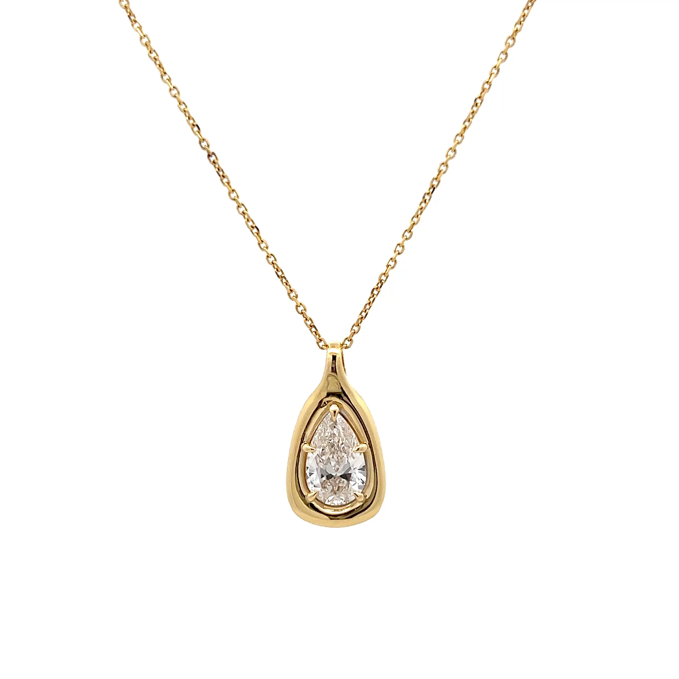 1.51 Pear Cut Diamond Necklace in 18k Yellow Gold