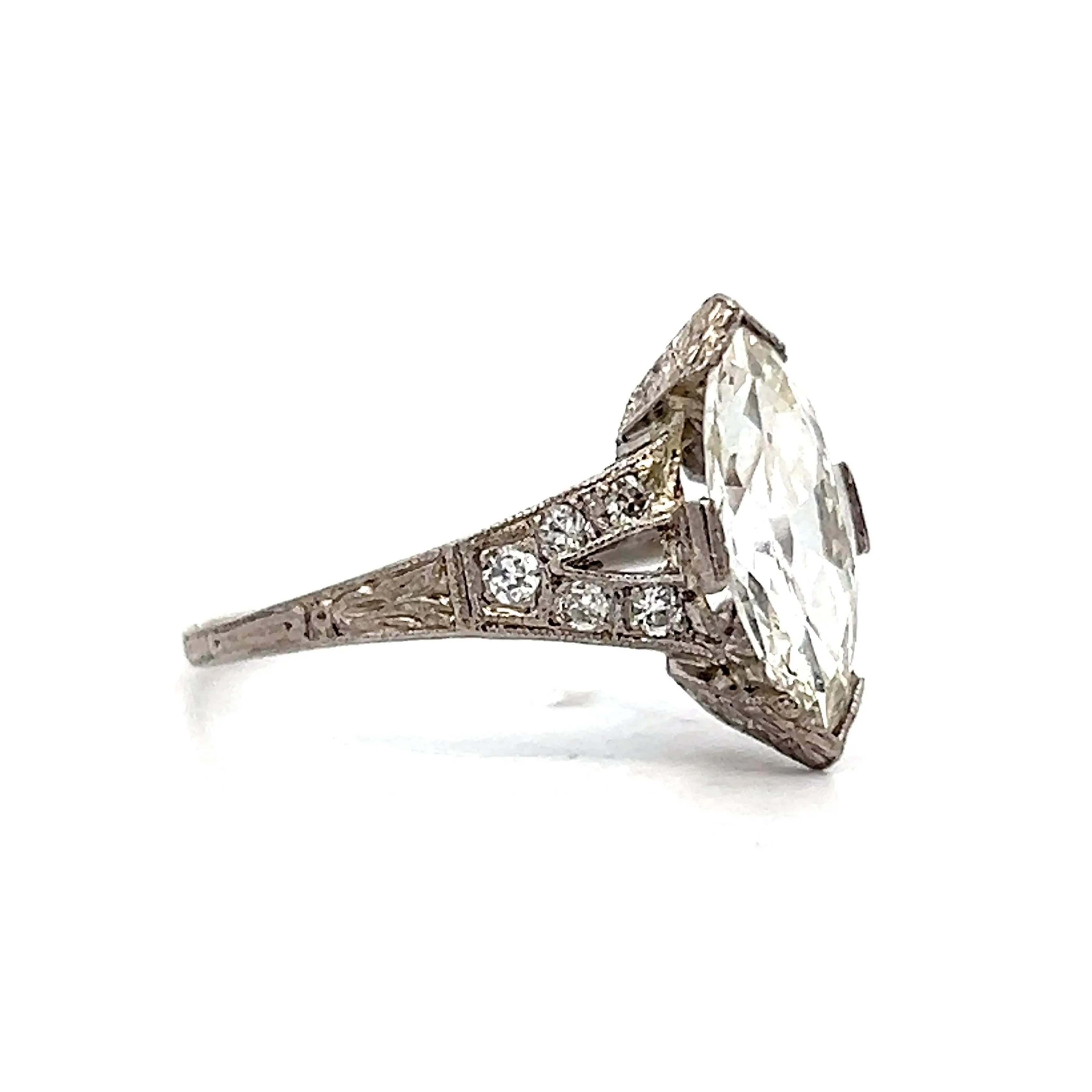 1.51 Vintage Art Deco Marquise Diamond Engagement Ring Platinum - Image 4