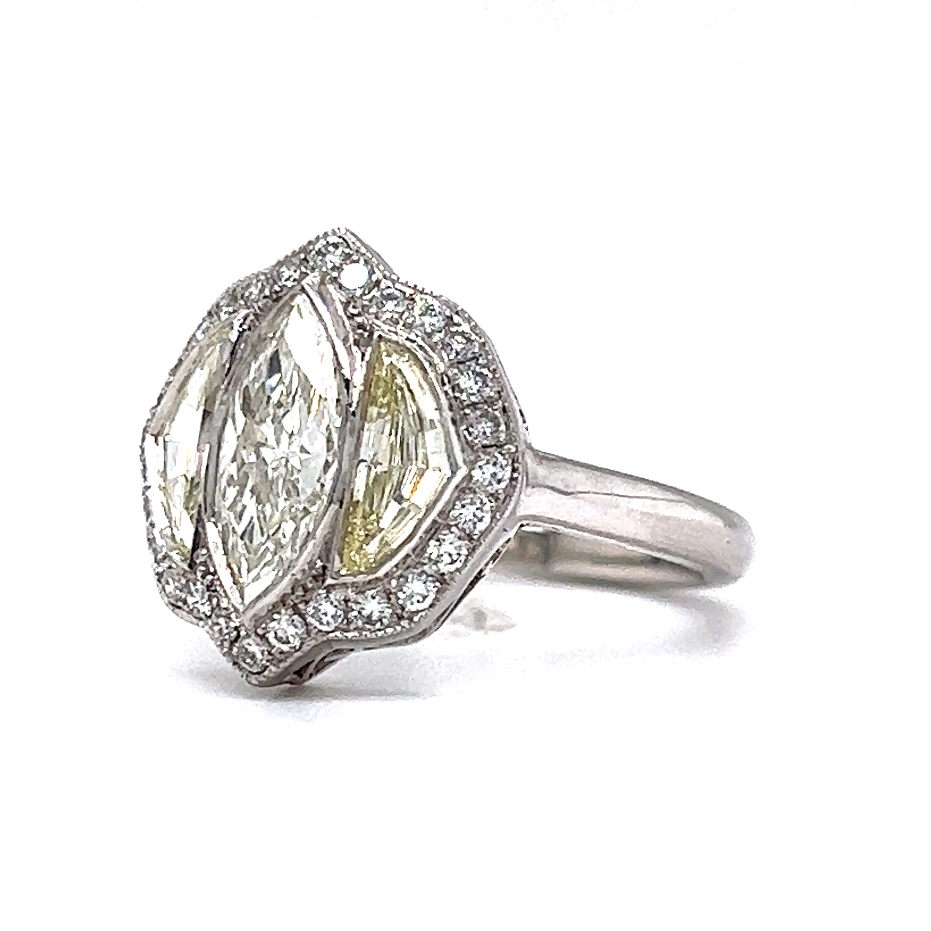 1.52 Three Stone Diamond Halo Engagement Ring in Platinum - Image 2