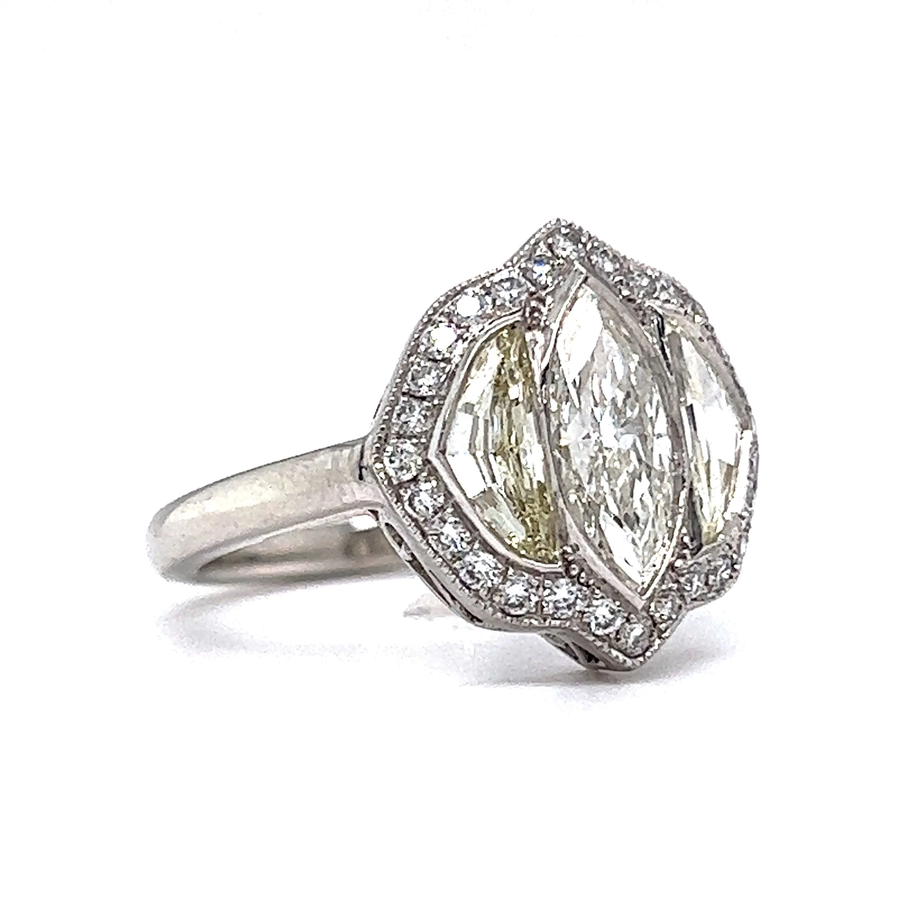 1.52 Three Stone Diamond Halo Engagement Ring in Platinum - Image 3