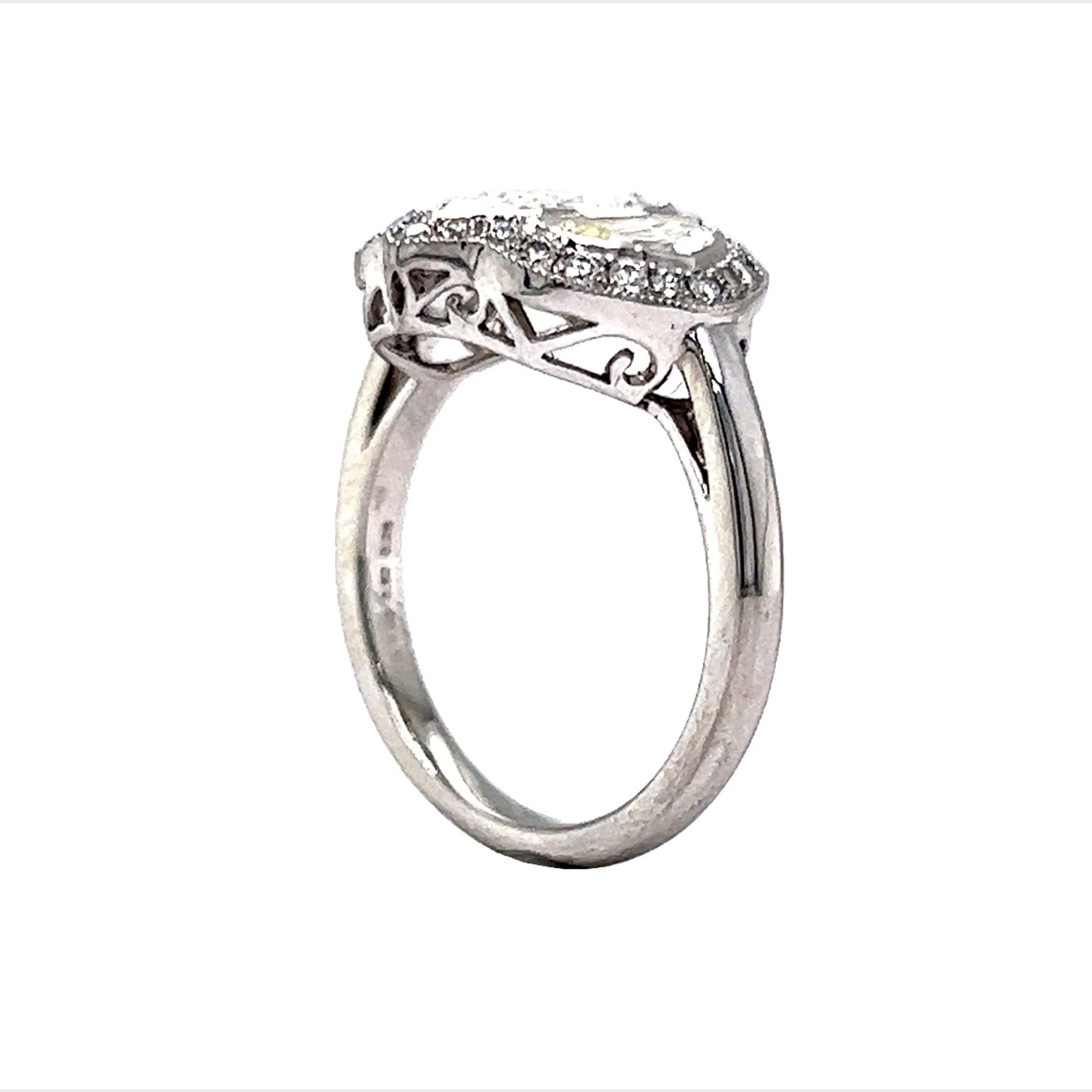 1.52 Three Stone Diamond Halo Engagement Ring in Platinum - Image 5