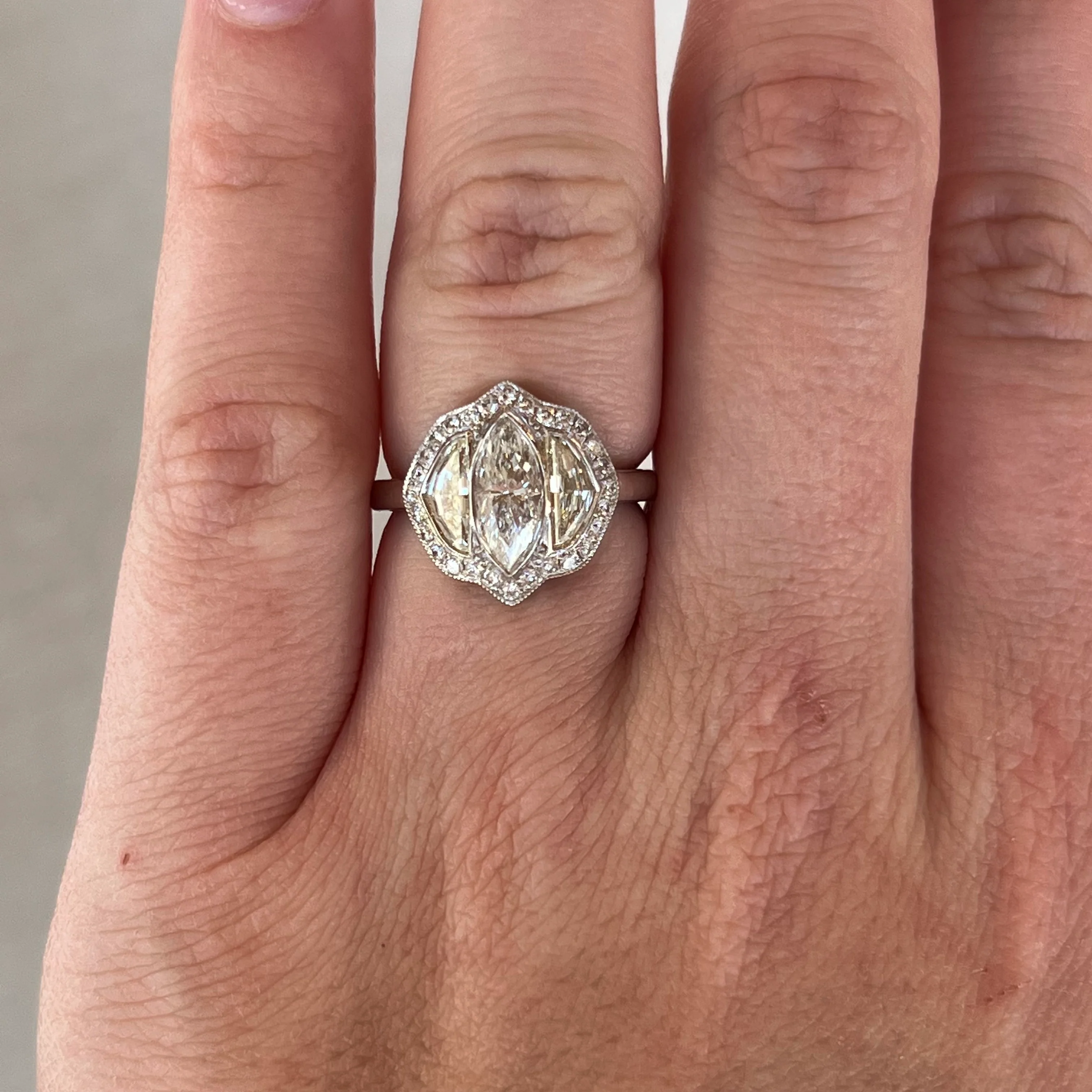 1.52 Three Stone Diamond Halo Engagement Ring in Platinum - Image 6