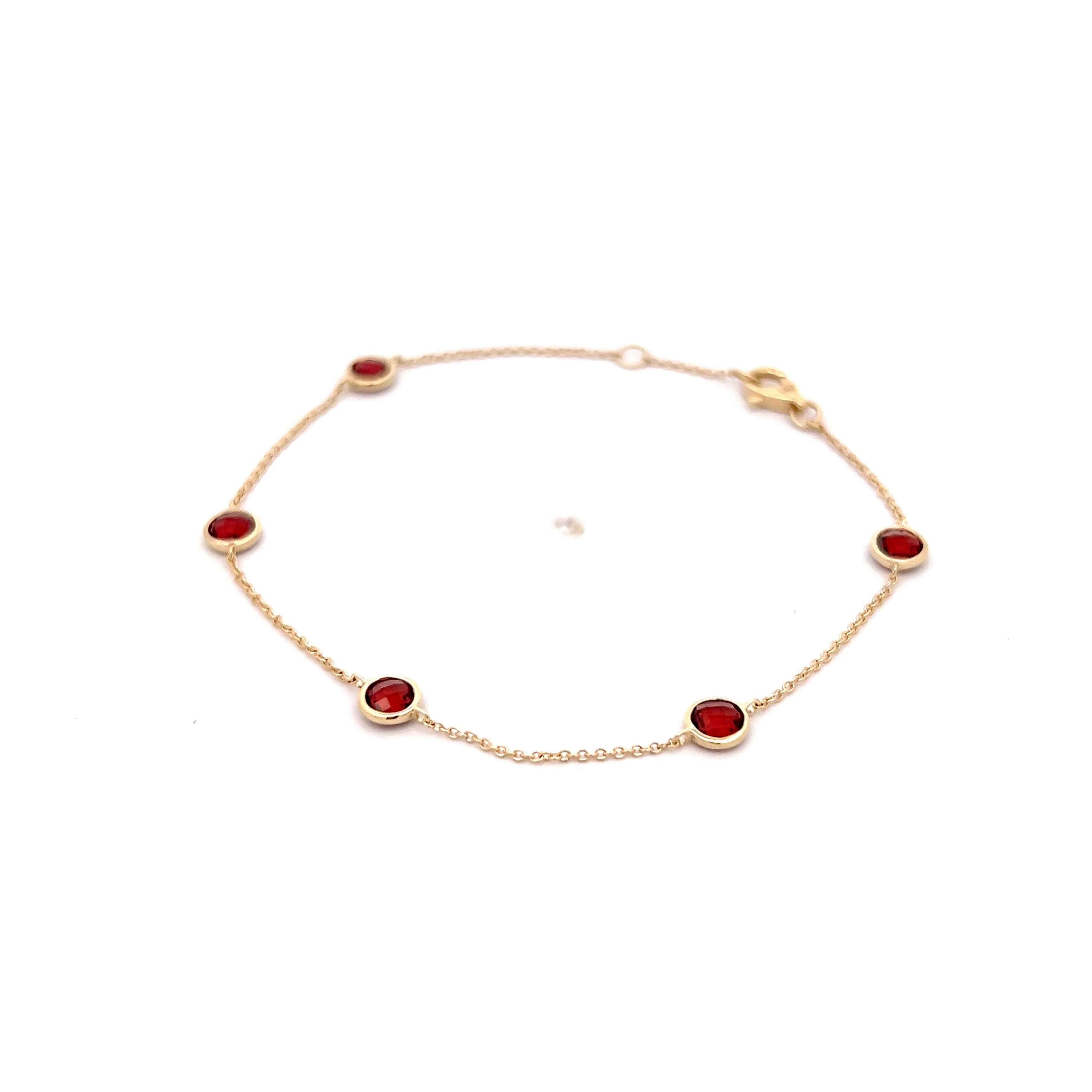 1.58 Round Bezel Garnet Bracelet in 14k Yellow Gold - Image 2