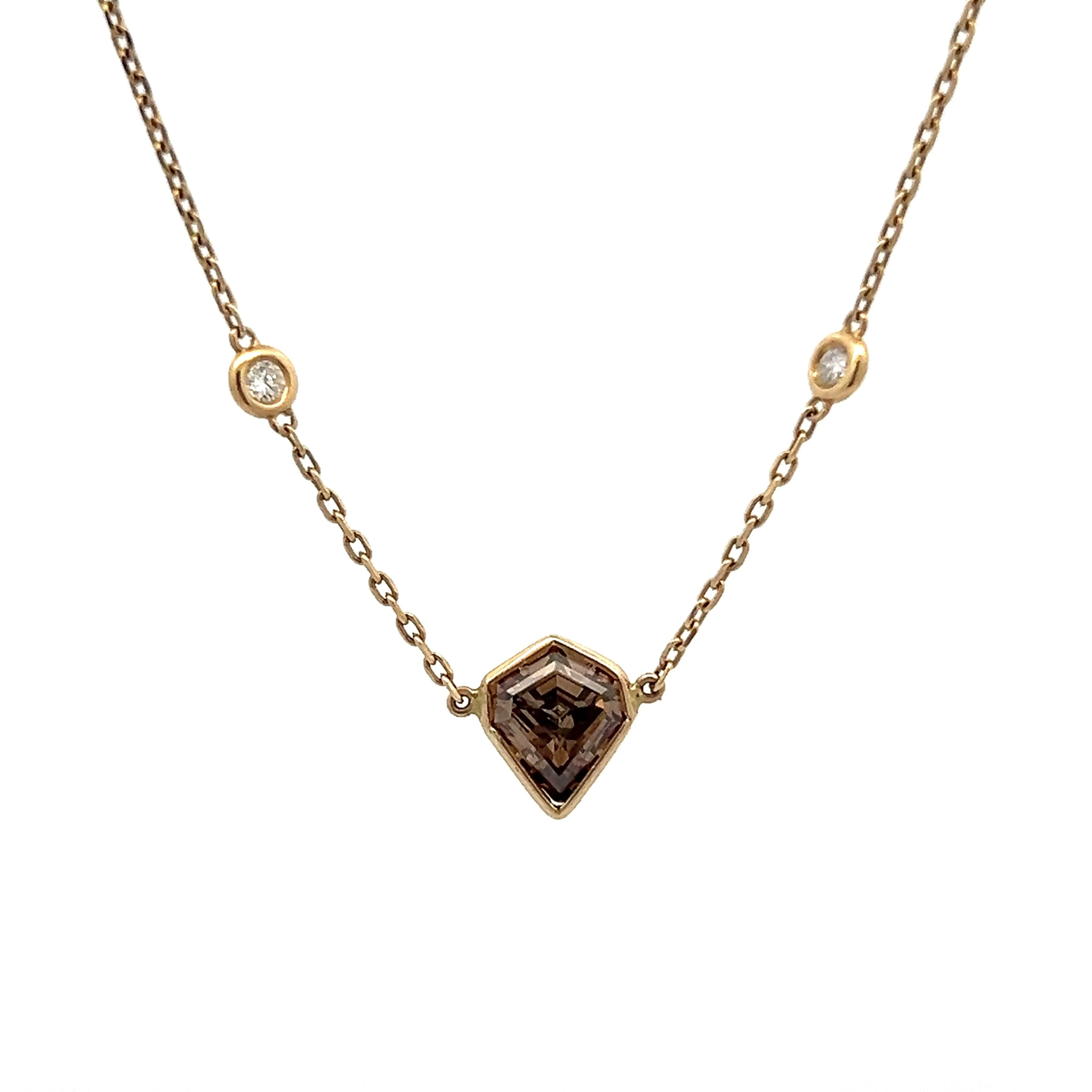 1.59 Kite Shaped Diamond Necklace in 14k Yellow Gold