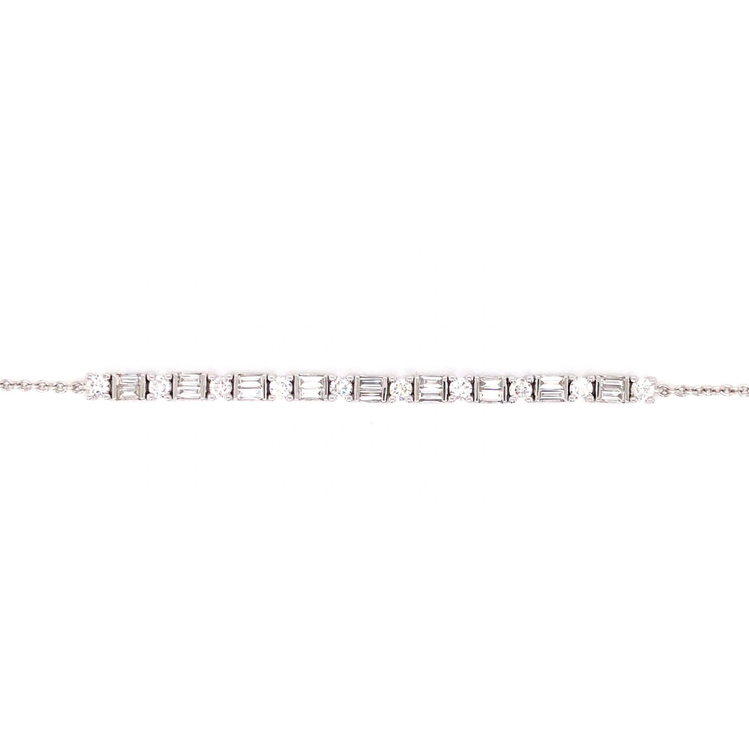 1.59 Round & Baguette Cut Diamond Bracelet in 18k White Gold