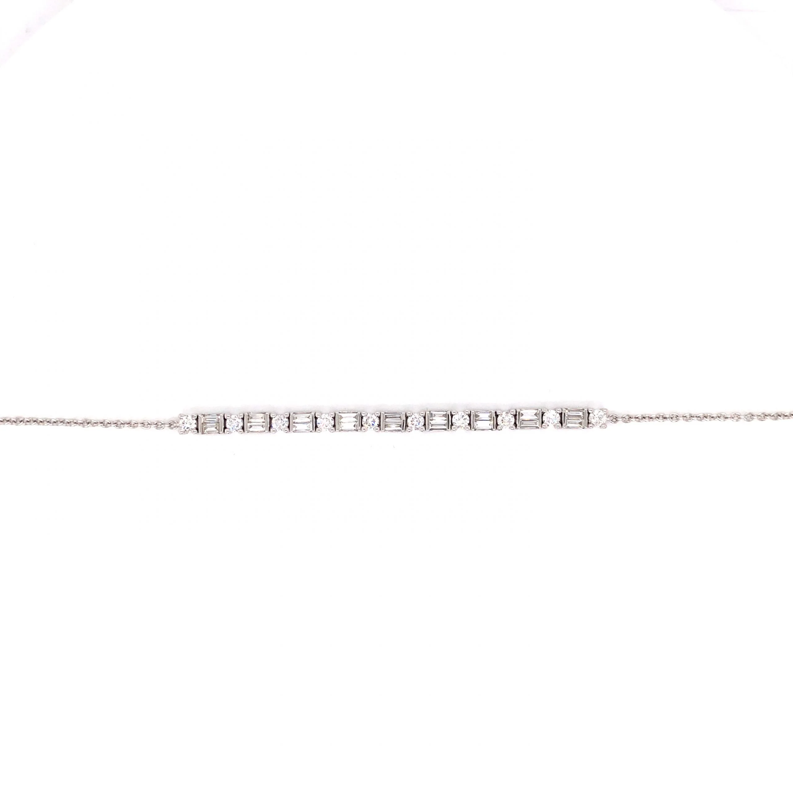 1.59 Round & Baguette Cut Diamond Bracelet in 18k White Gold - Image 2