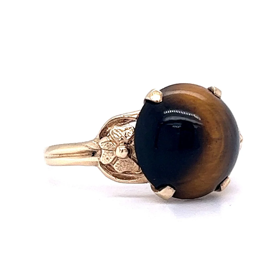Vintage Mid-Century Tiger's Eye Cabochon in 10k Yellow Gold - Image 3