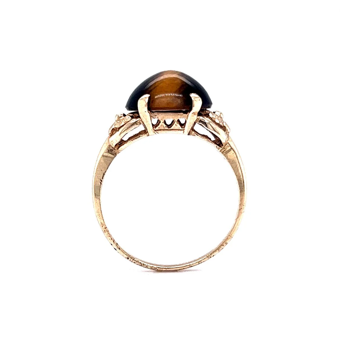 Vintage Mid-Century Tiger's Eye Cabochon in 10k Yellow Gold - Image 4
