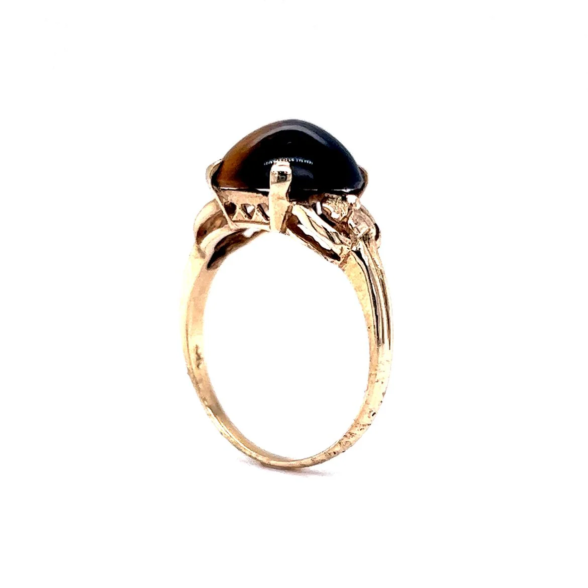 Vintage Mid-Century Tiger's Eye Cabochon in 10k Yellow Gold - Image 5