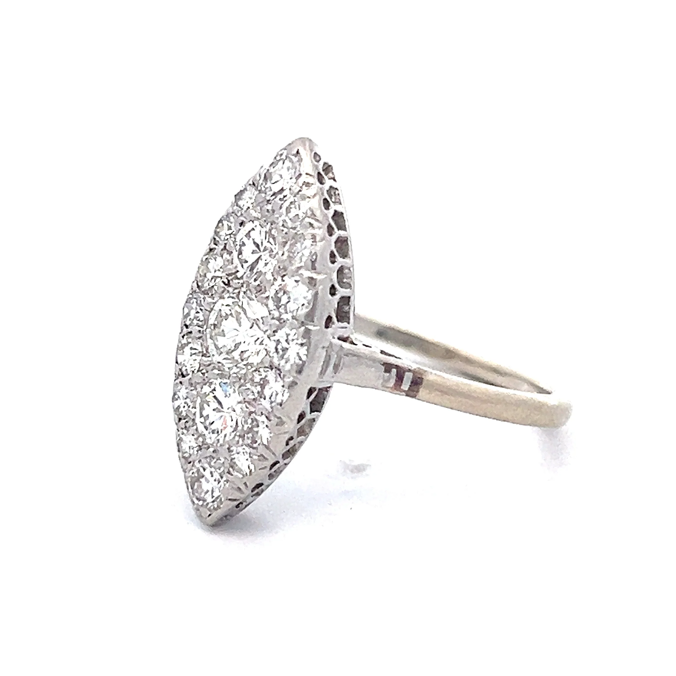 1.60 Vintage Deco Navette Cocktail Ring Platinum/14k - Image 2