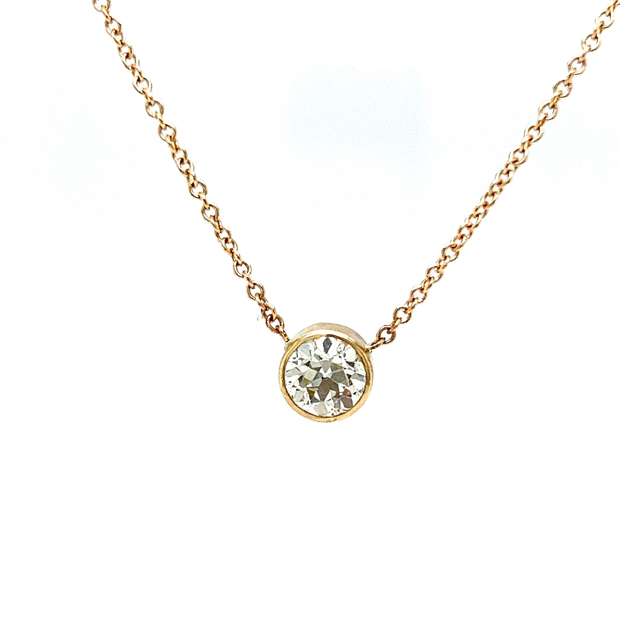 1.61 Bezel Set Old European Diamond Necklace in 14k Gold