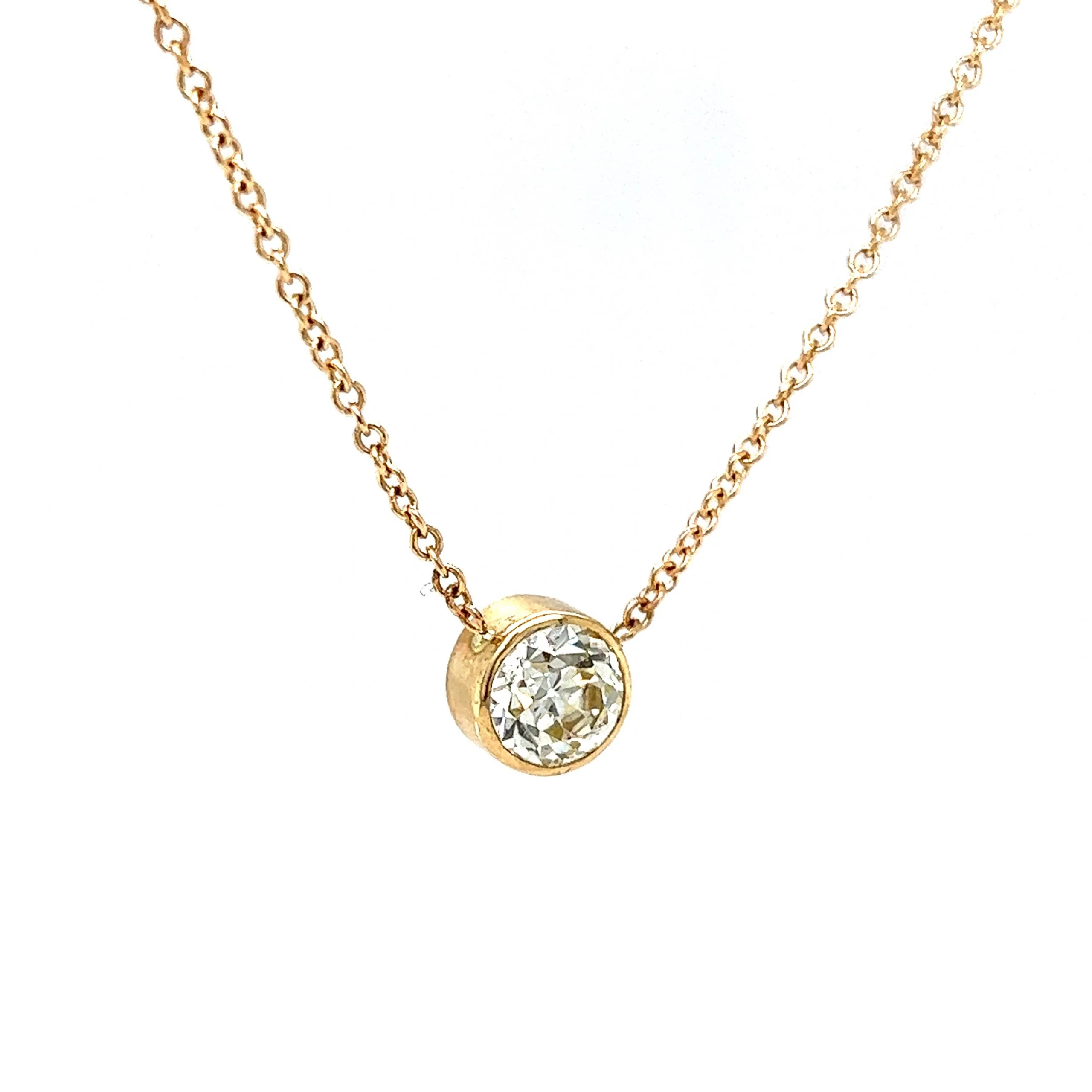 1.61 Bezel Set Old European Diamond Necklace in 14k Gold - Image 3