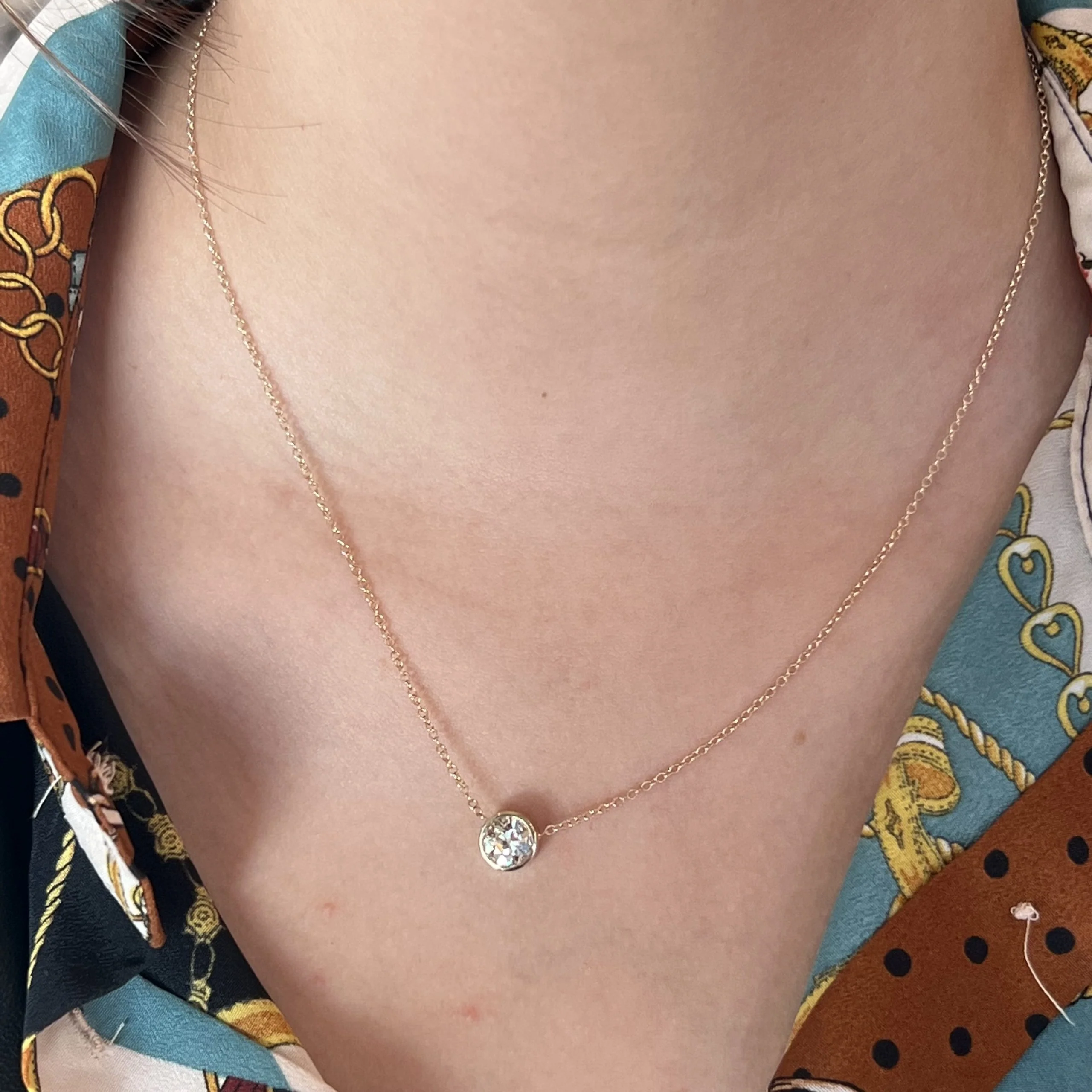 1.61 Bezel Set Old European Diamond Necklace in 14k Gold - Image 4