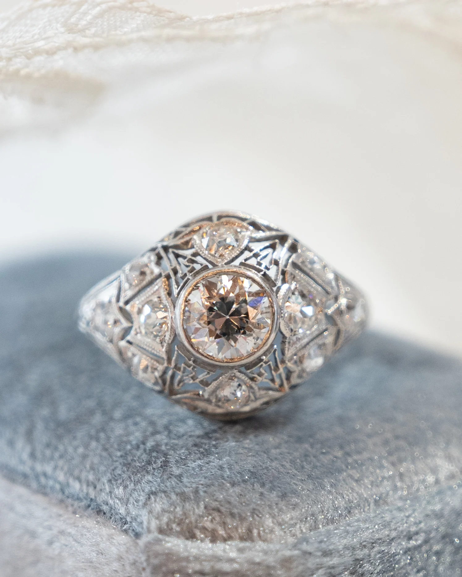 1.62 Antique Deco Diamond Cocktail Ring Platinum - Image 6