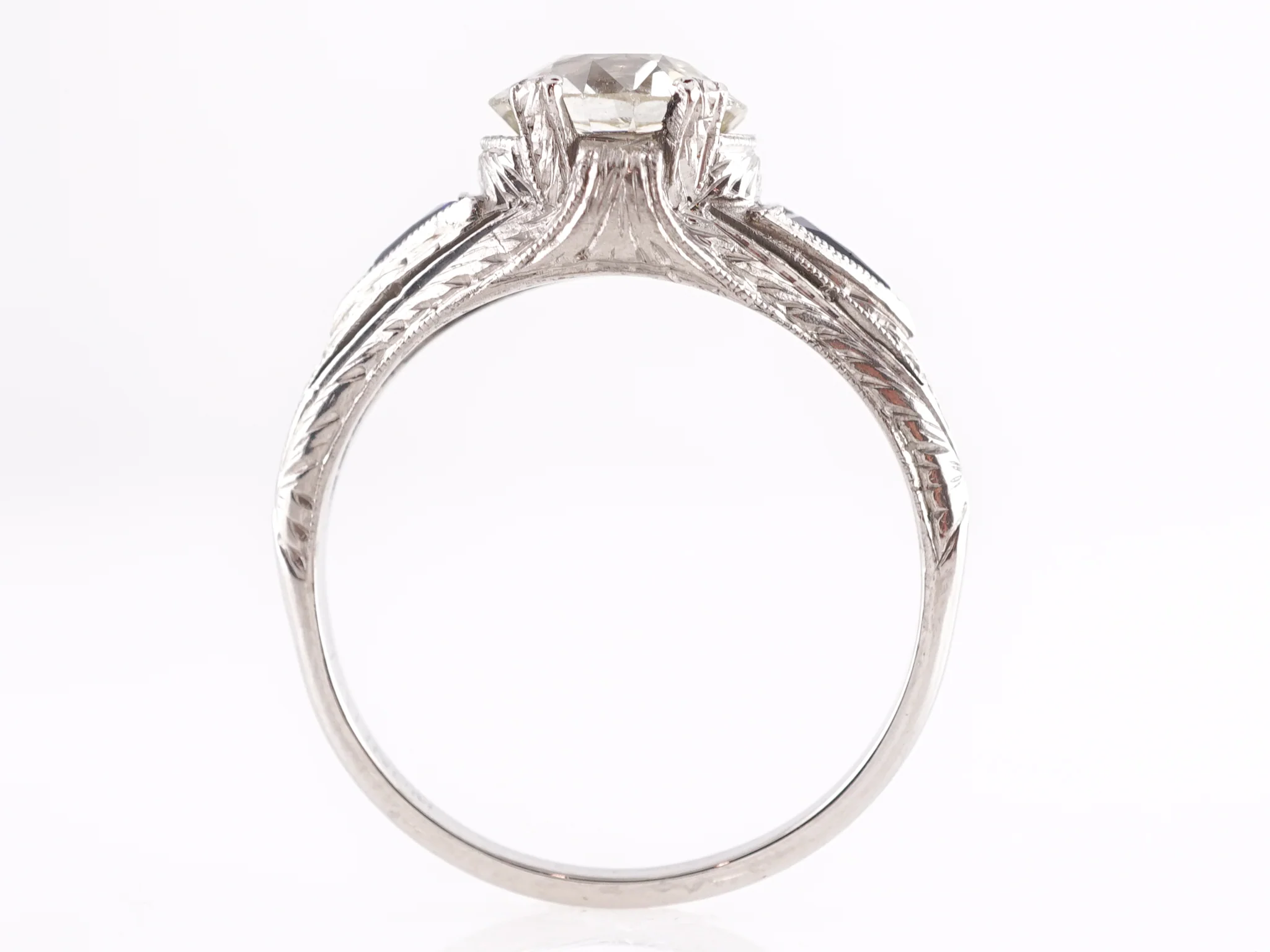 1.63 Art Deco Diamond & Sapphire Engagement in Platinum - Image 3
