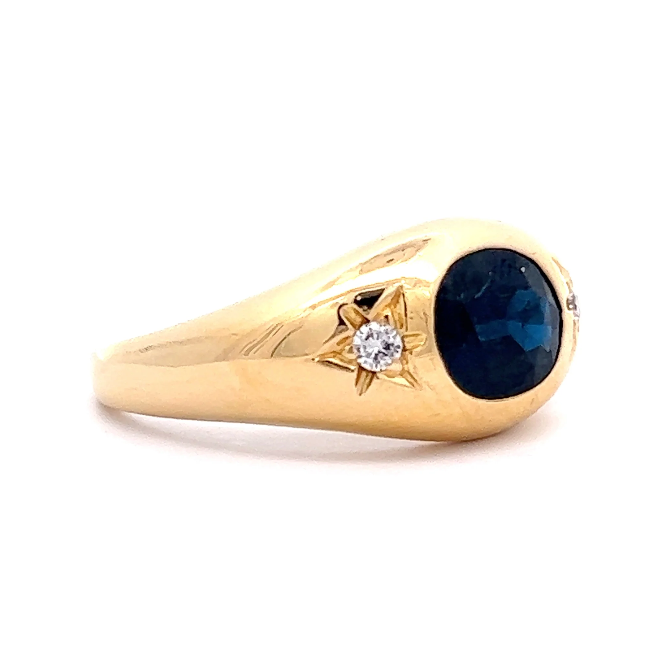 1.63 Mid-Century Oval Sapphire & Diamond Cocktail Ring in 18k Yellow Gold - Image 3