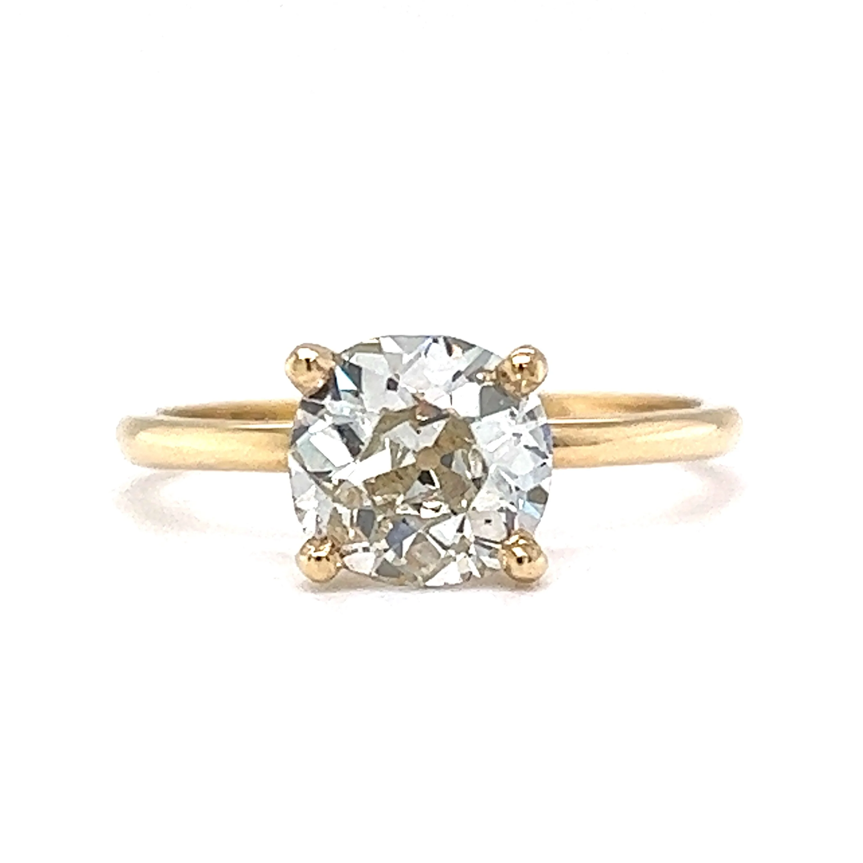 1.64 Old Mine Cut Diamond Engagement Ring in 14k Yellow Gold