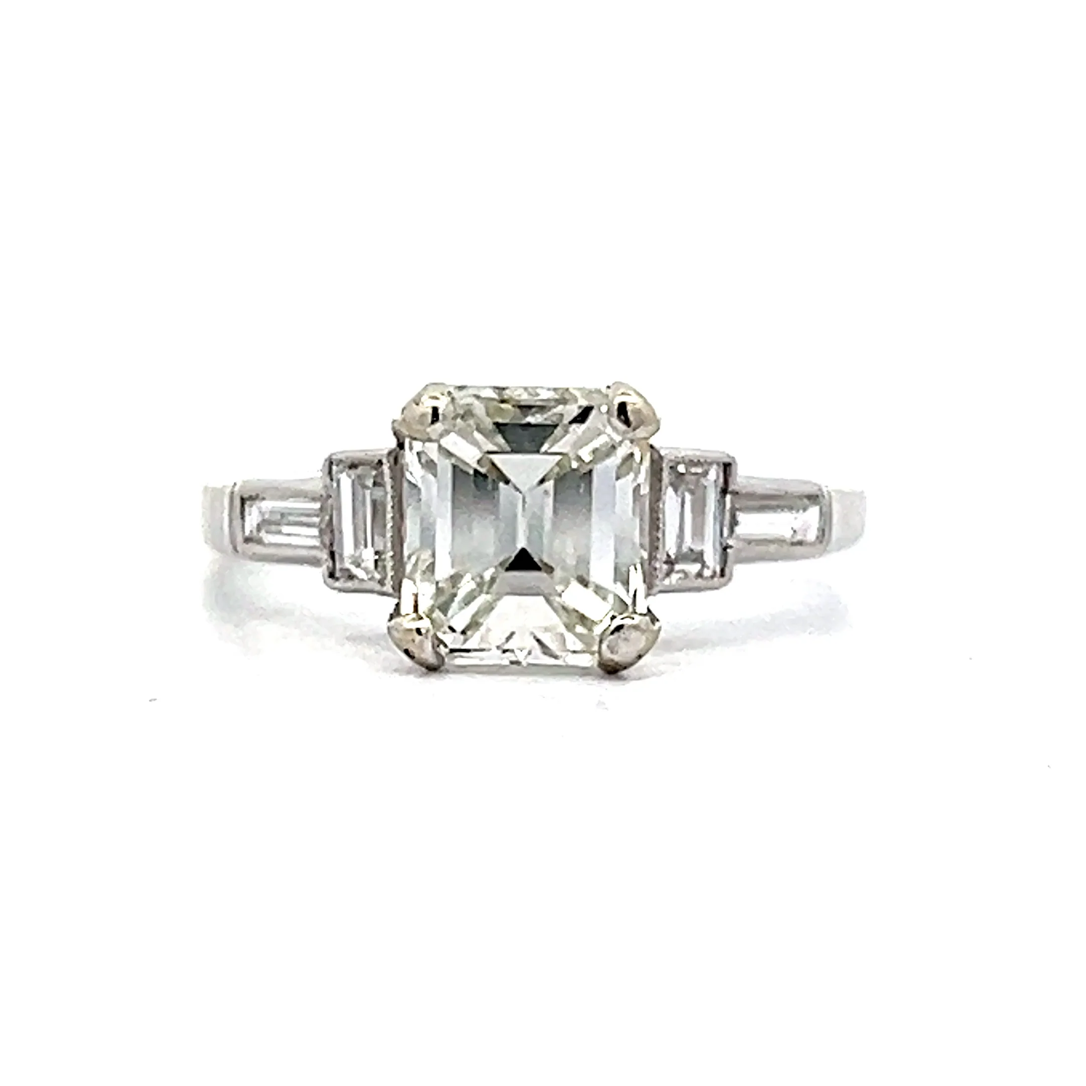 1.65 Emerald Cut Art Deco Engagement Ring in Platinum