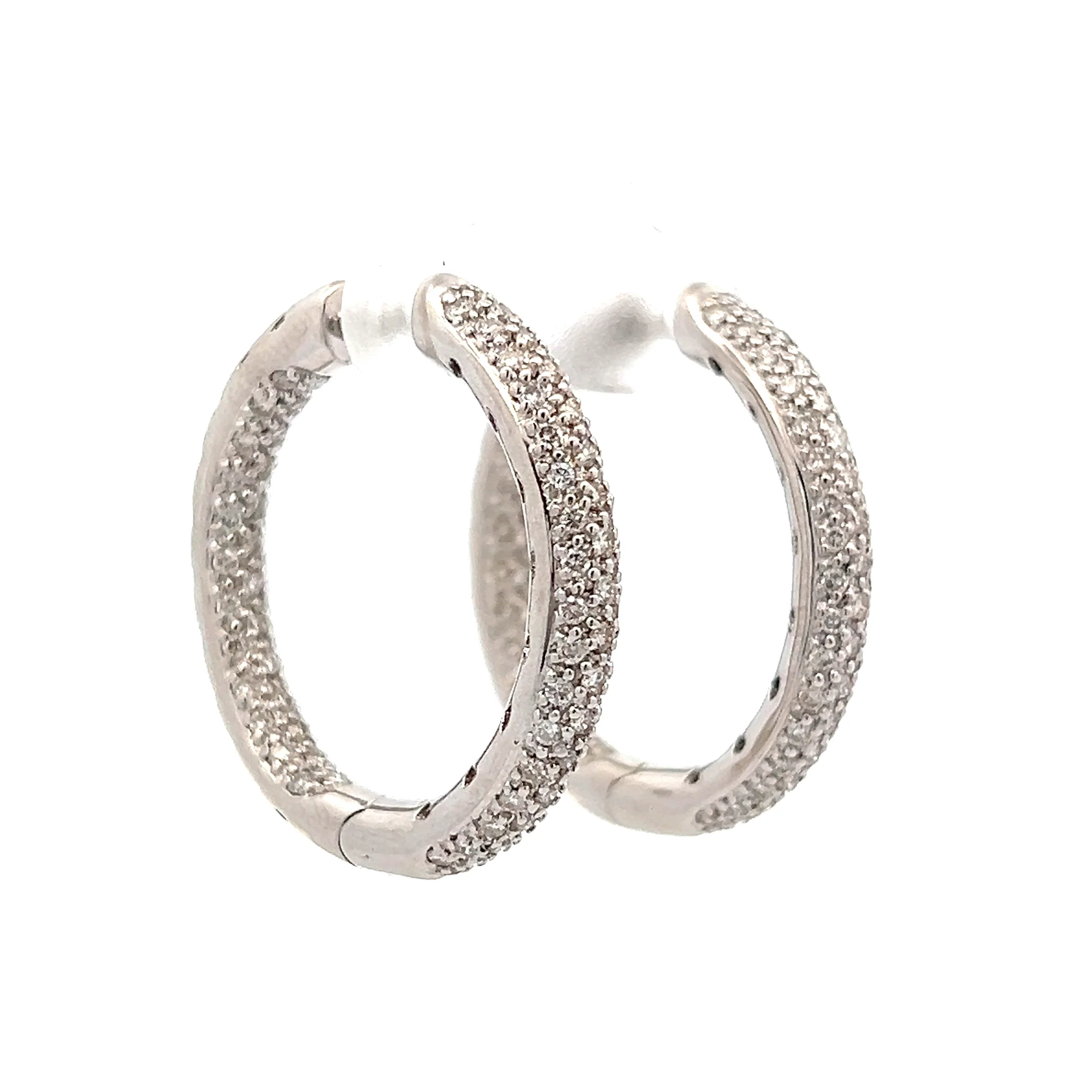 1.67 Pave Diamond Hoop Earrings in 14k White Gold - Image 3