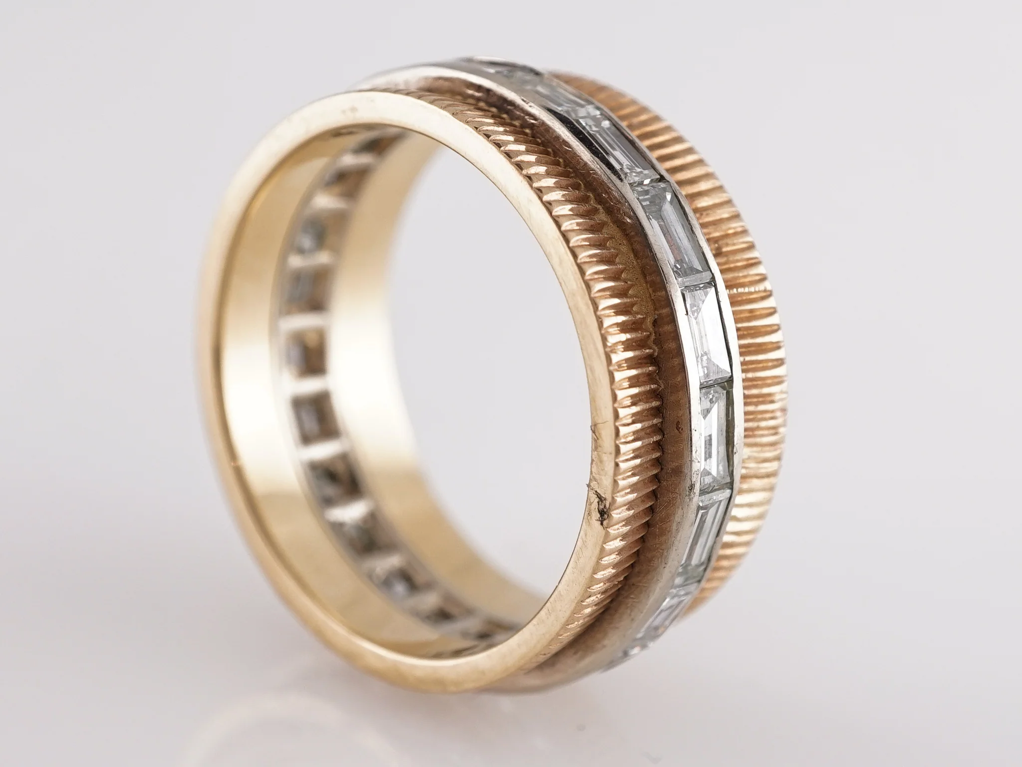 1.68 Retro Two-Toned Baguette Cut Diamond Wedding Band in 14k - Image 2