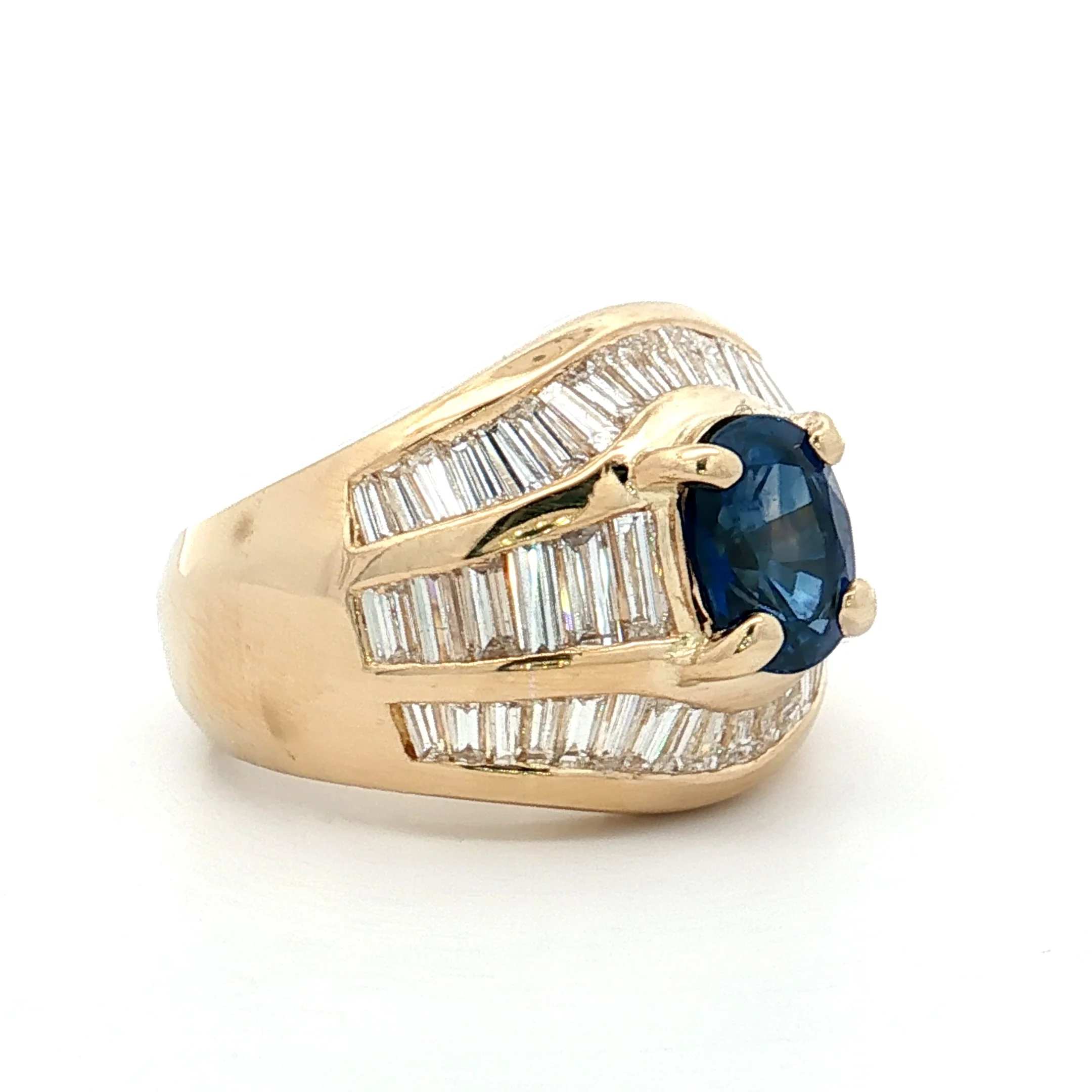 1.69 Blue Sapphire & Diamond Cocktail Ring 18k Yellow Gold - Image 3