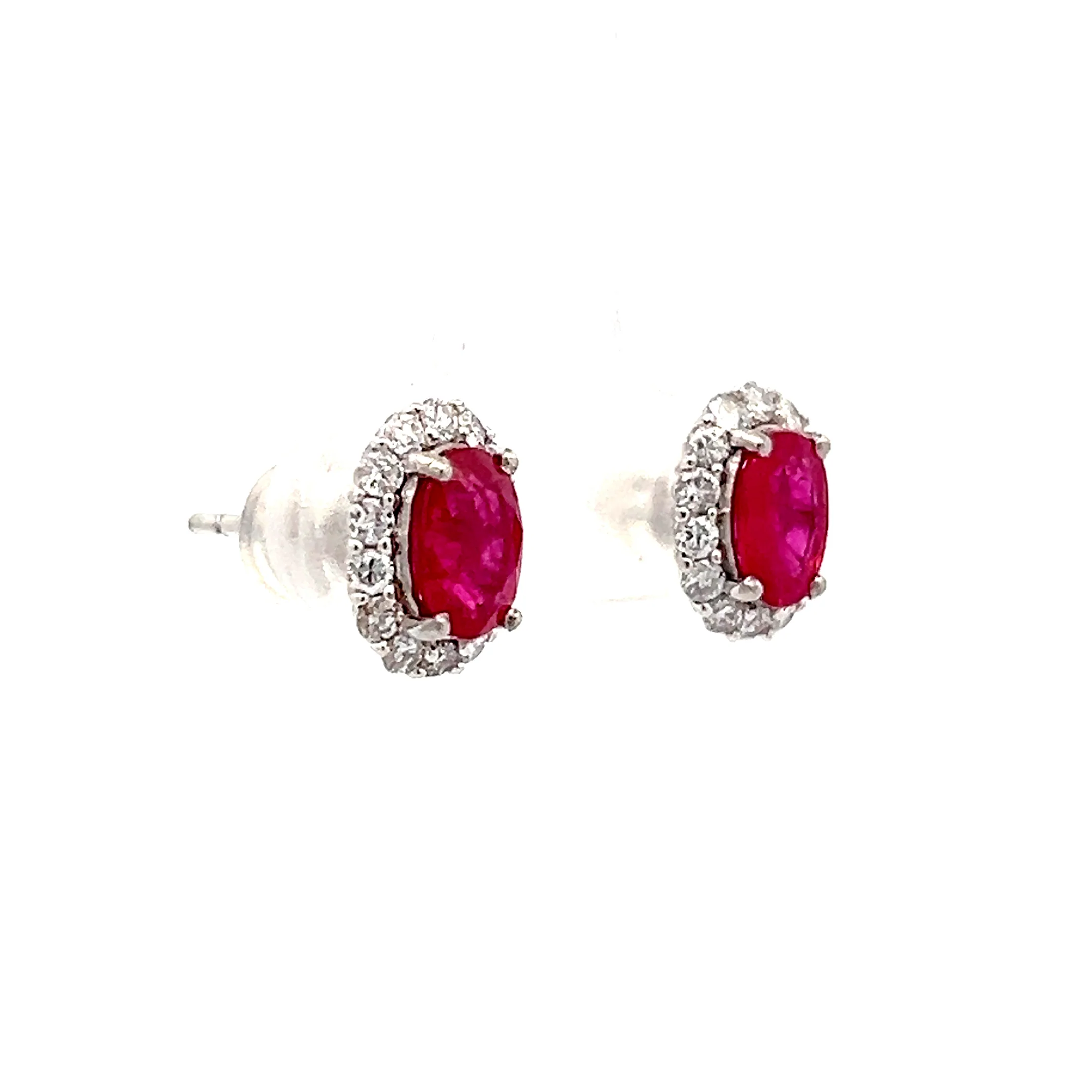 1.72 Oval Ruby & Diamond Stud Earrings in Platinum - Image 3