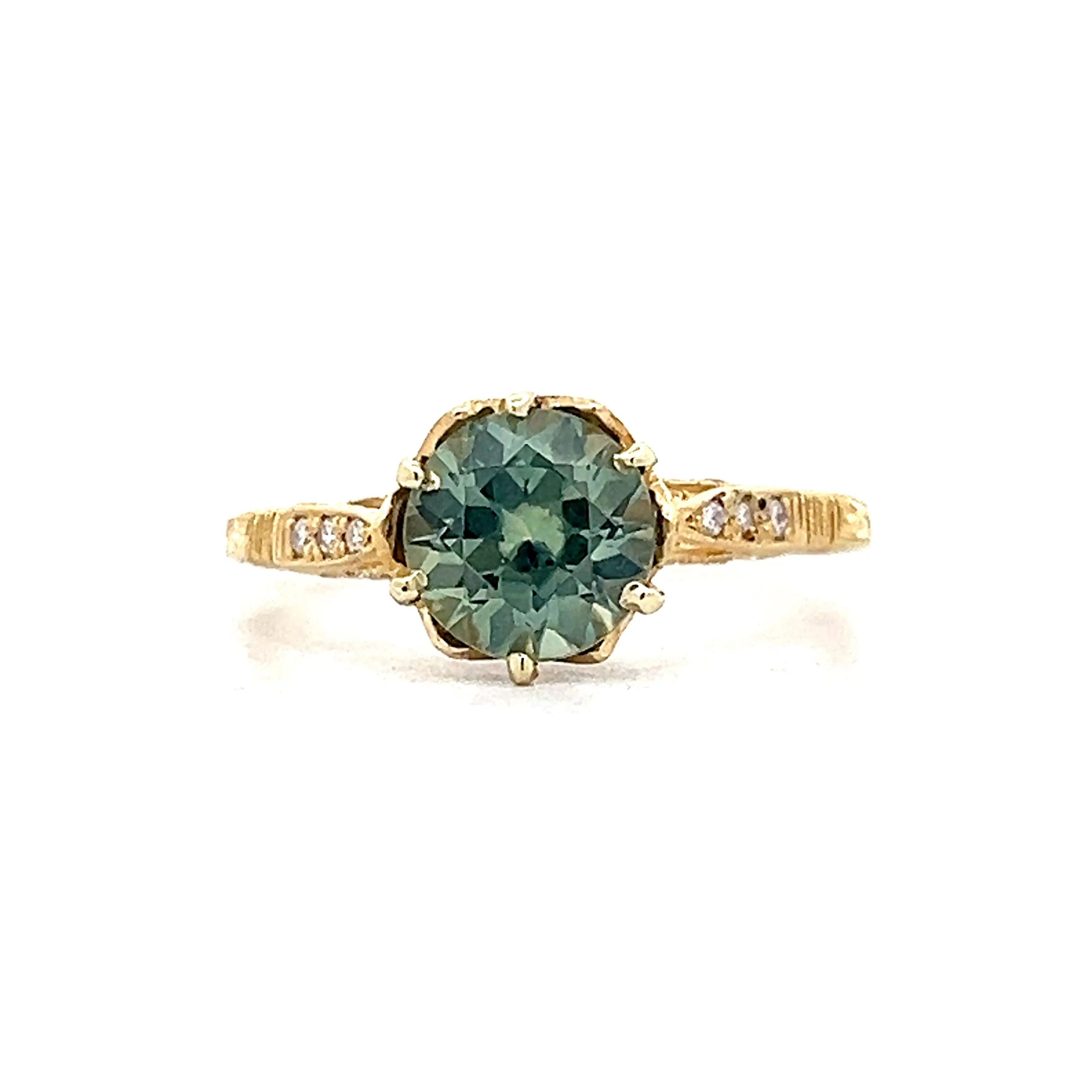 1.77 Teal Montana Sapphire Engagement Ring in 14k Yellow Gold