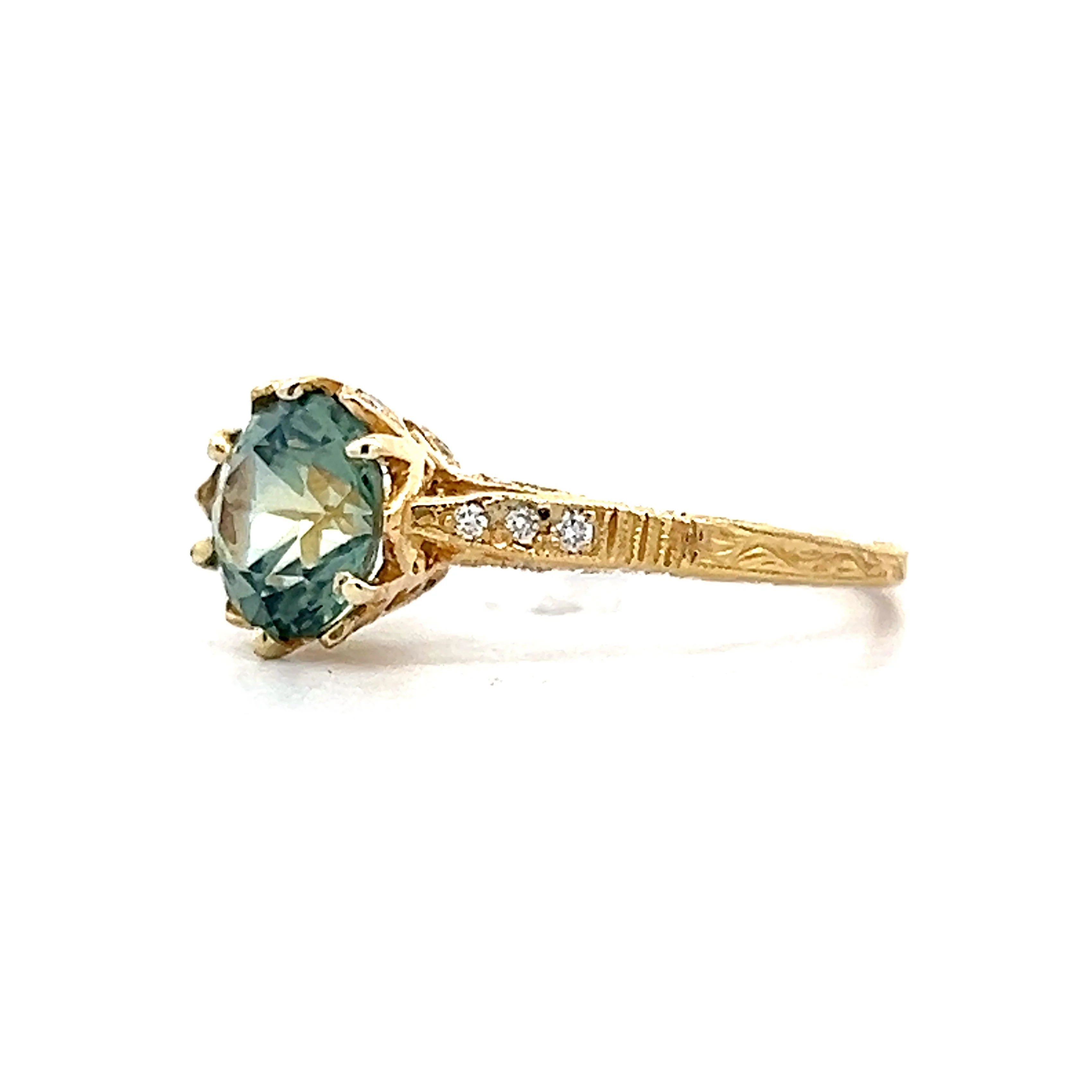 1.77 Teal Montana Sapphire Engagement Ring in 14k Yellow Gold - Image 2