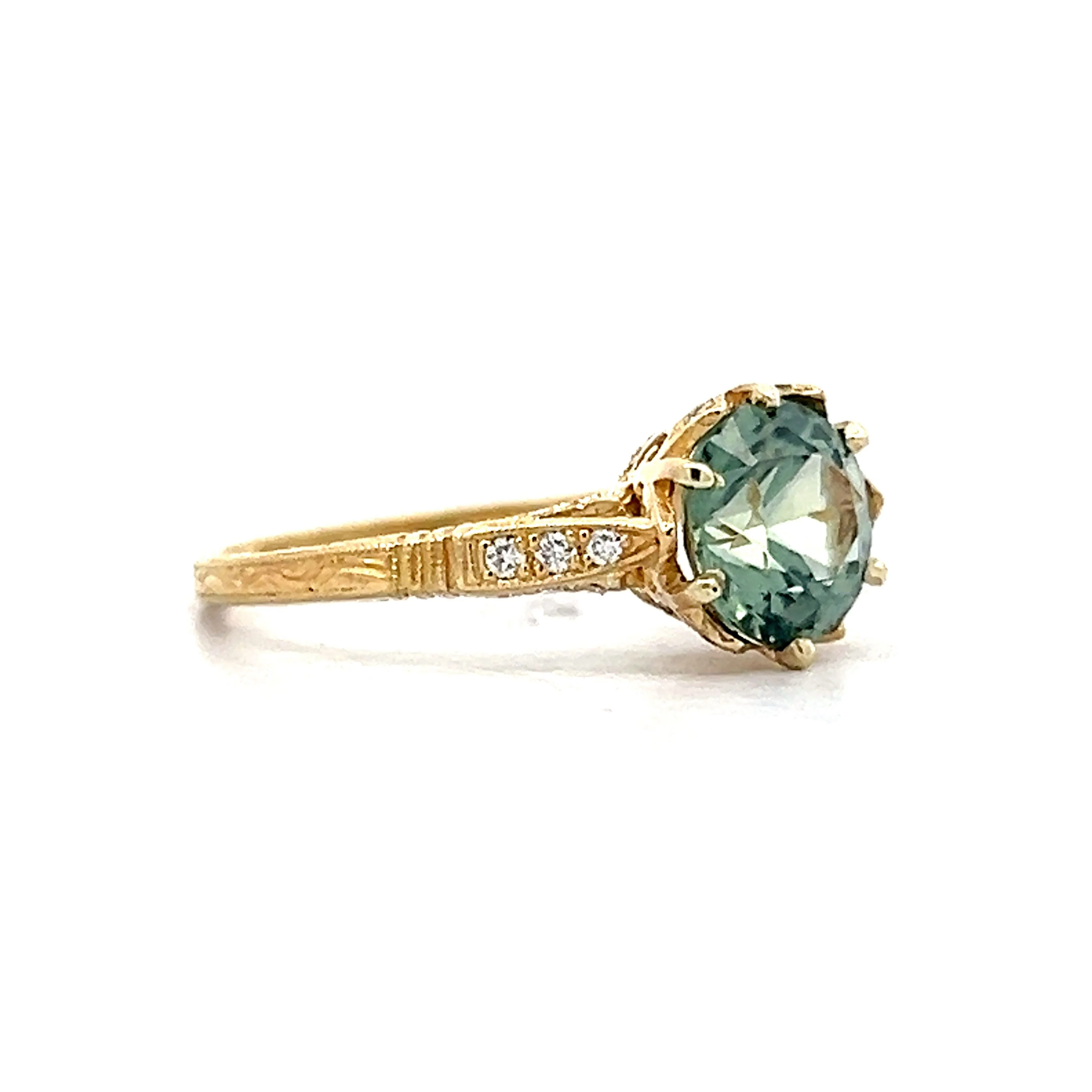 1.77 Teal Montana Sapphire Engagement Ring in 14k Yellow Gold - Image 3