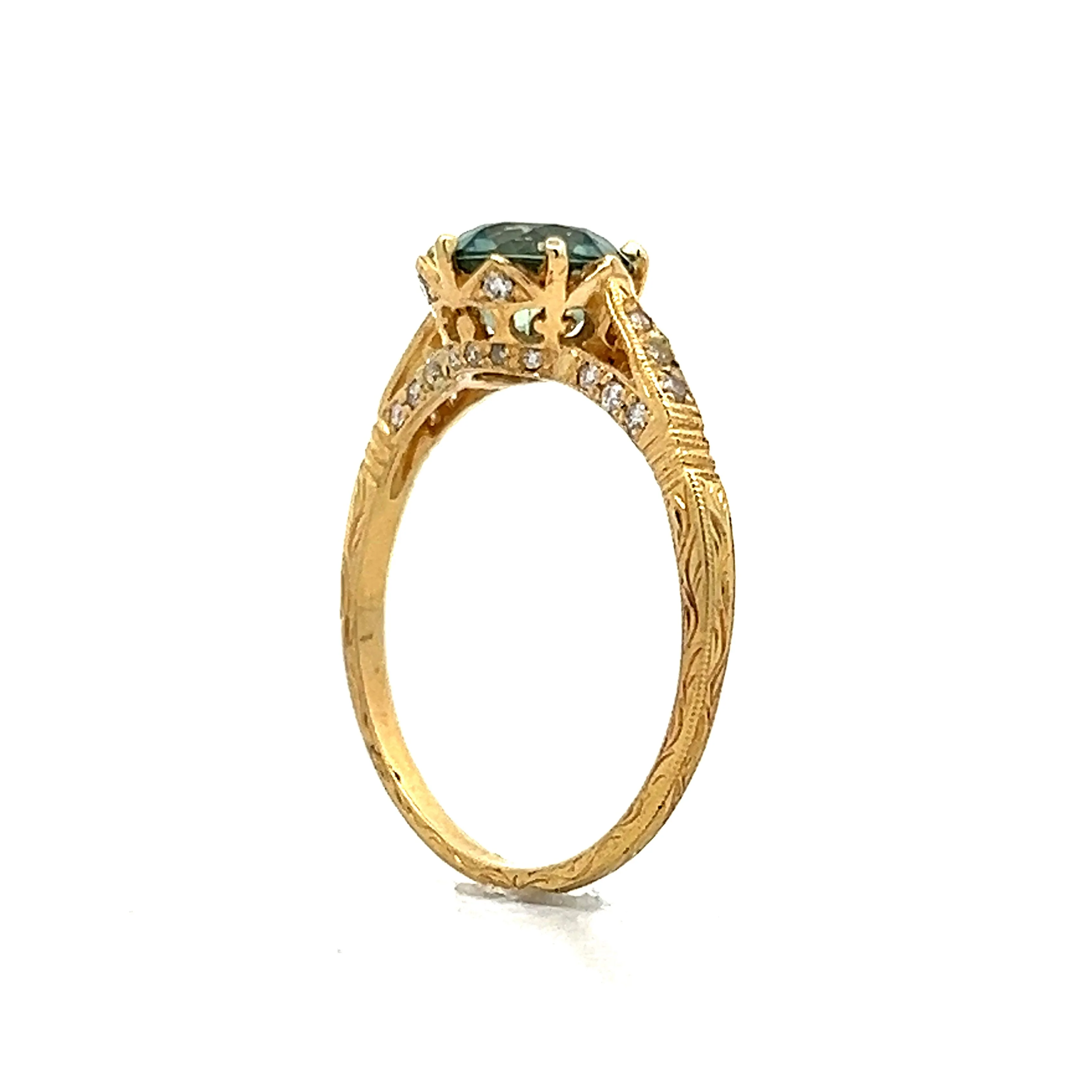 1.77 Teal Montana Sapphire Engagement Ring in 14k Yellow Gold - Image 4