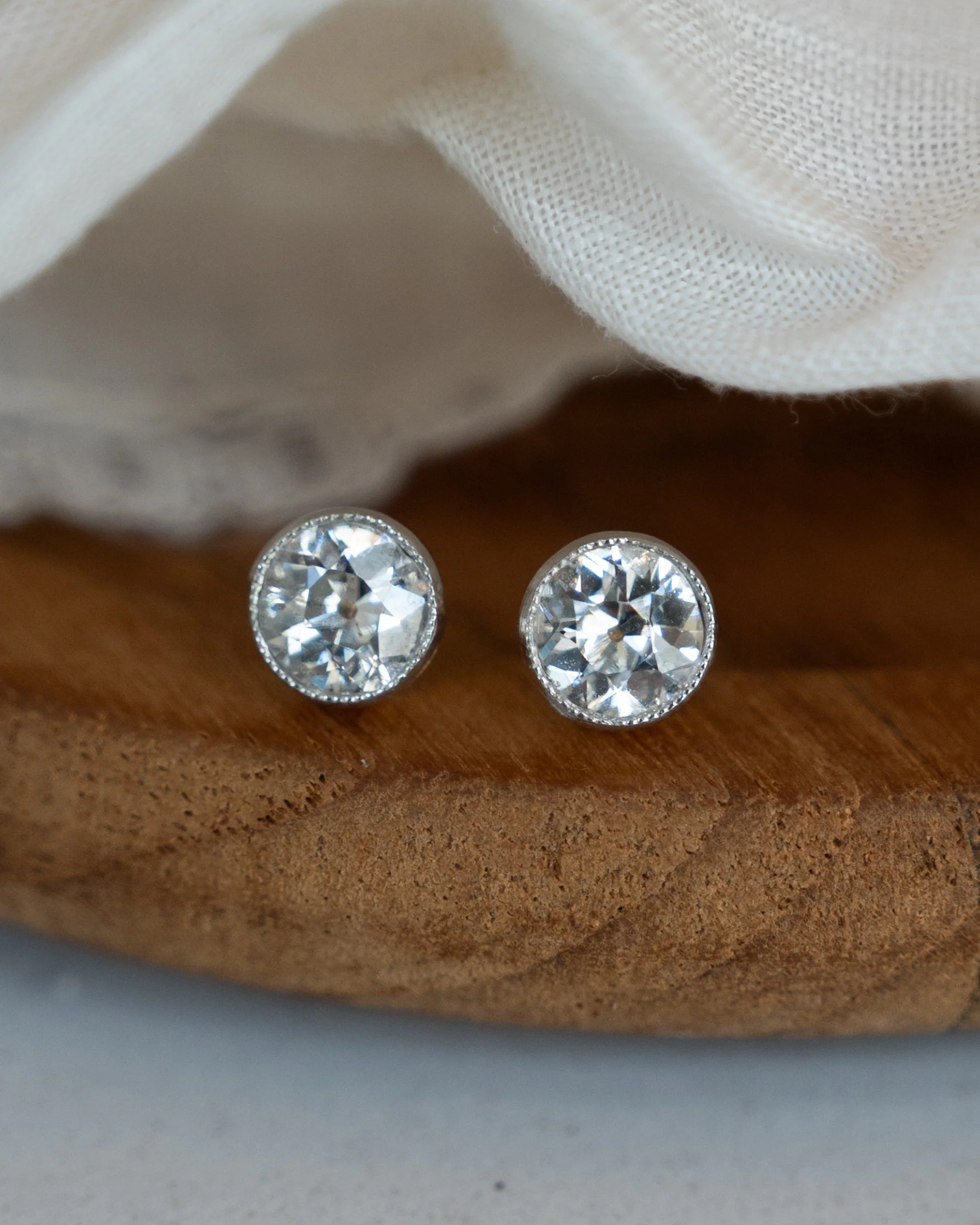 1.80 Old European Diamond Stud Earrings Platinum & 14k - Image 5