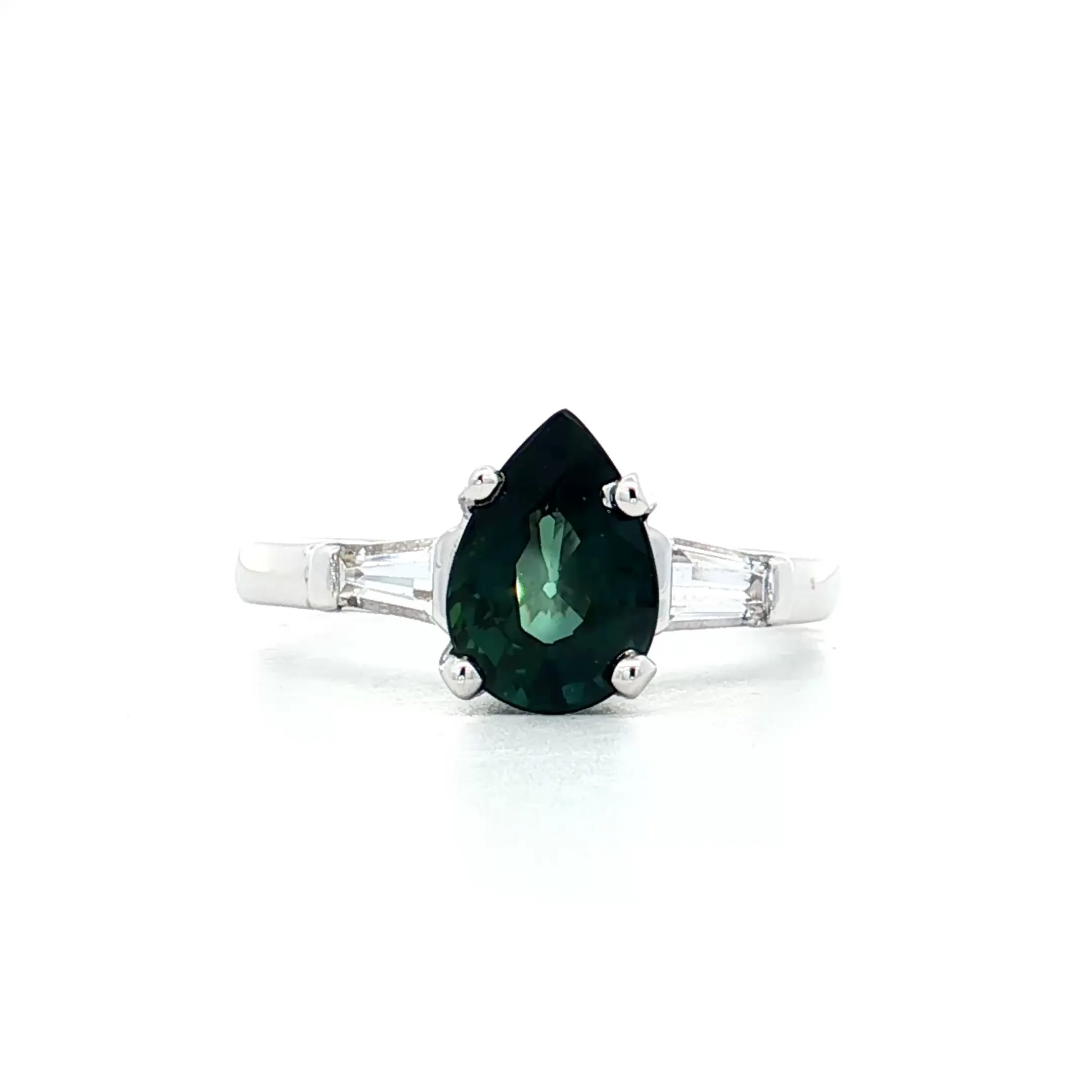 1.80 Pear Cut Teal Sapphire Engagement Ring 14k