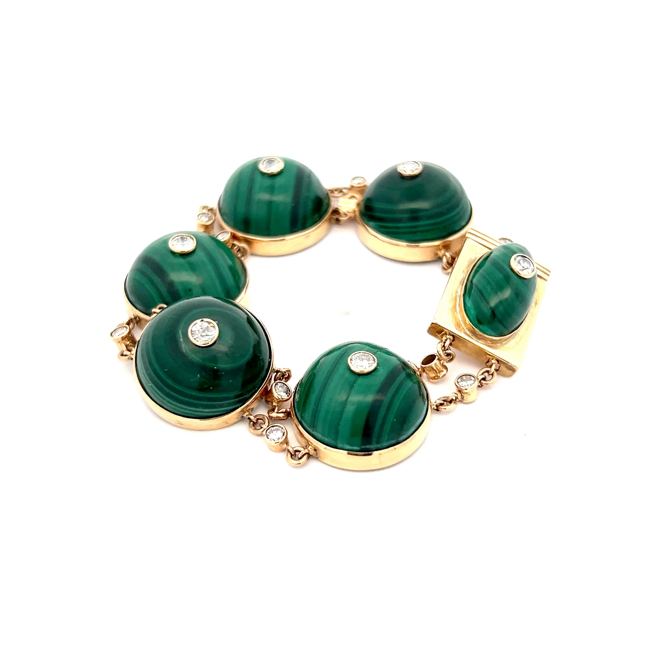 1.80 Vintage Mid-Century Malachite & Diamond Bracelet 14k - Image 2