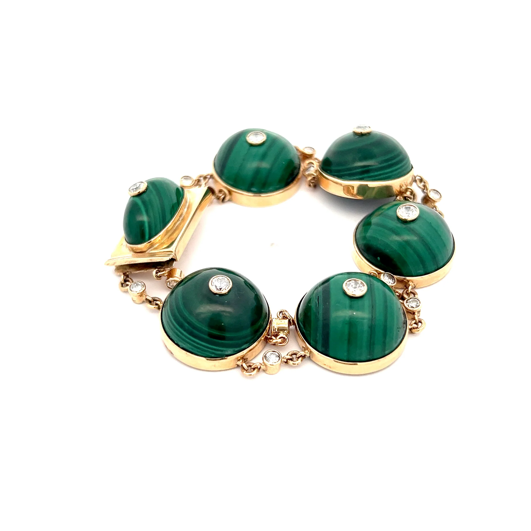 1.80 Vintage Mid-Century Malachite & Diamond Bracelet 14k - Image 3