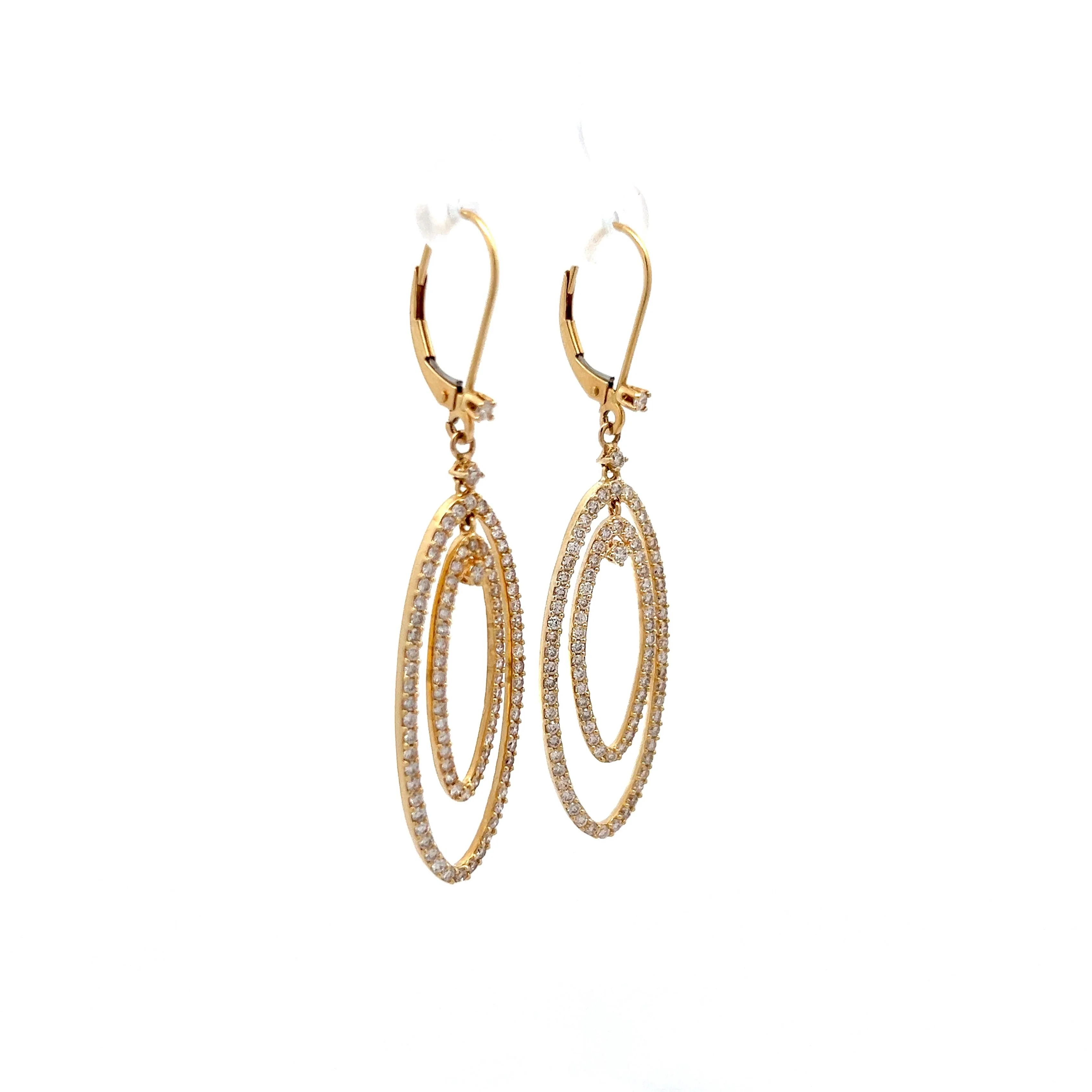 1.85 Diamond Double Oval Dangle Earrings in 14k - Image 3