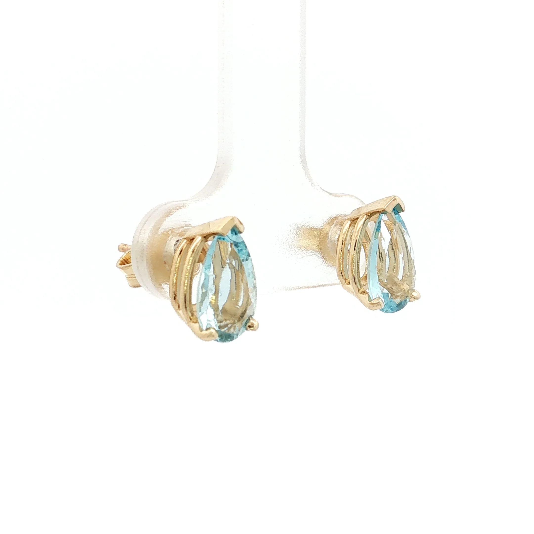 1.86 Pear Aquamarine Stud Earrings in 14k Yellow Gold - Image 3