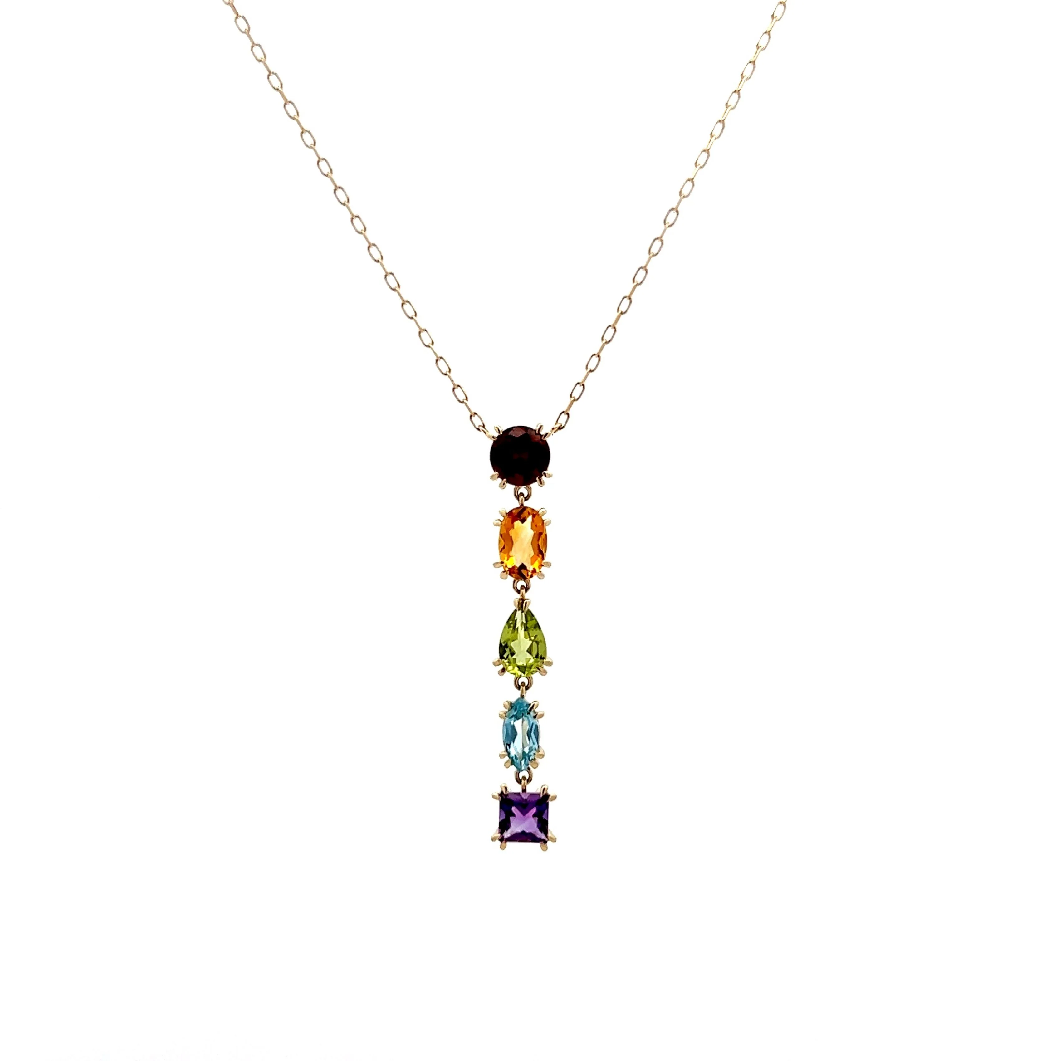 1.87 Multi-Gemstone Lariat Necklace in 14k Yellow Gold