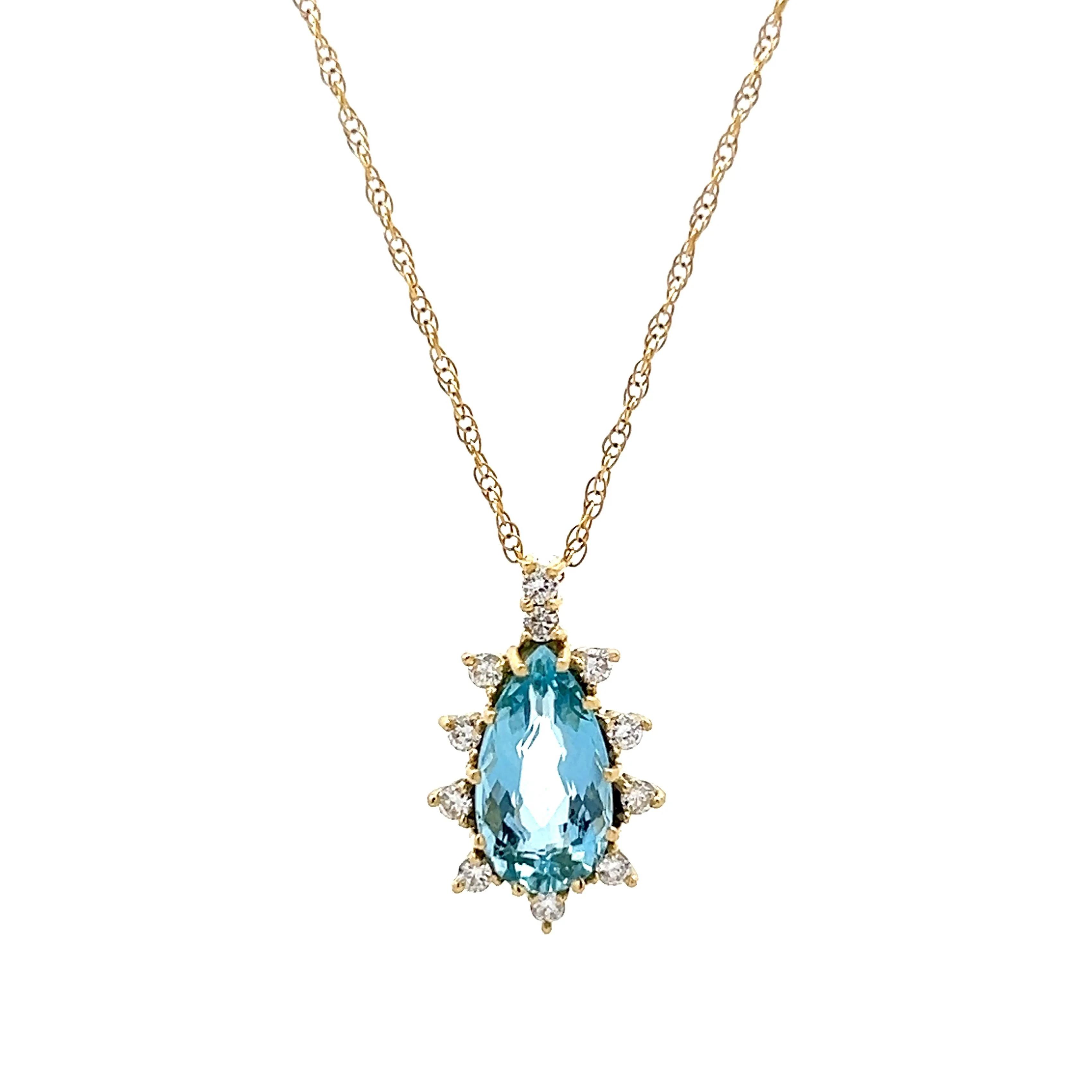 1.90 Pear Cut Aquamarine & Diamond Pendant in 14k
