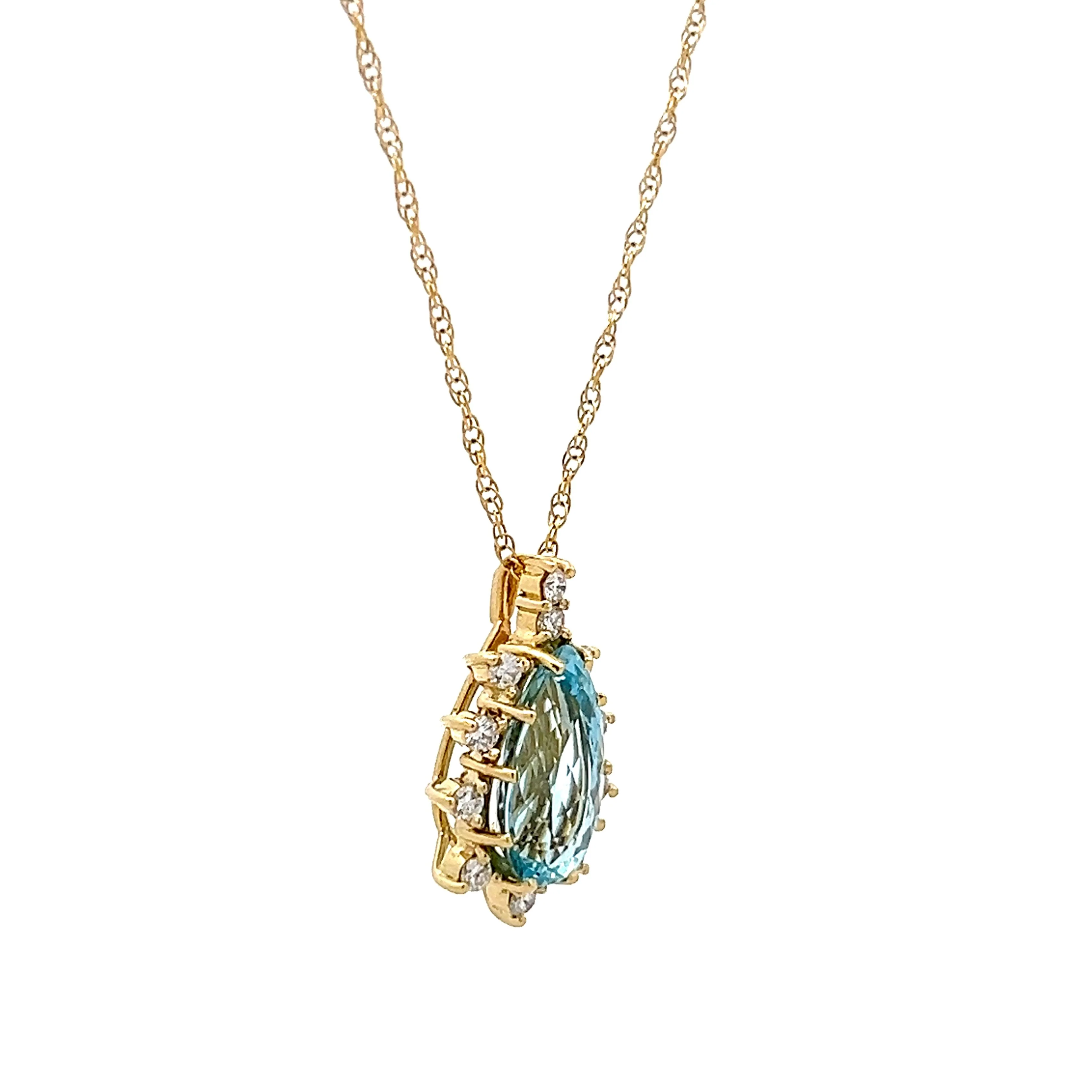 1.90 Pear Cut Aquamarine & Diamond Pendant in 14k - Image 3