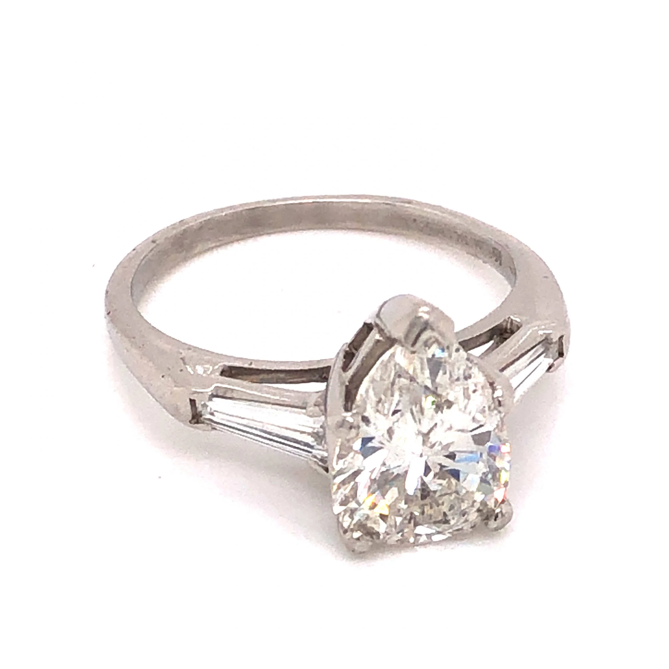 1.91 Mid-Century Pear Cut Diamond Engagement Ring in Platinum - Image 3