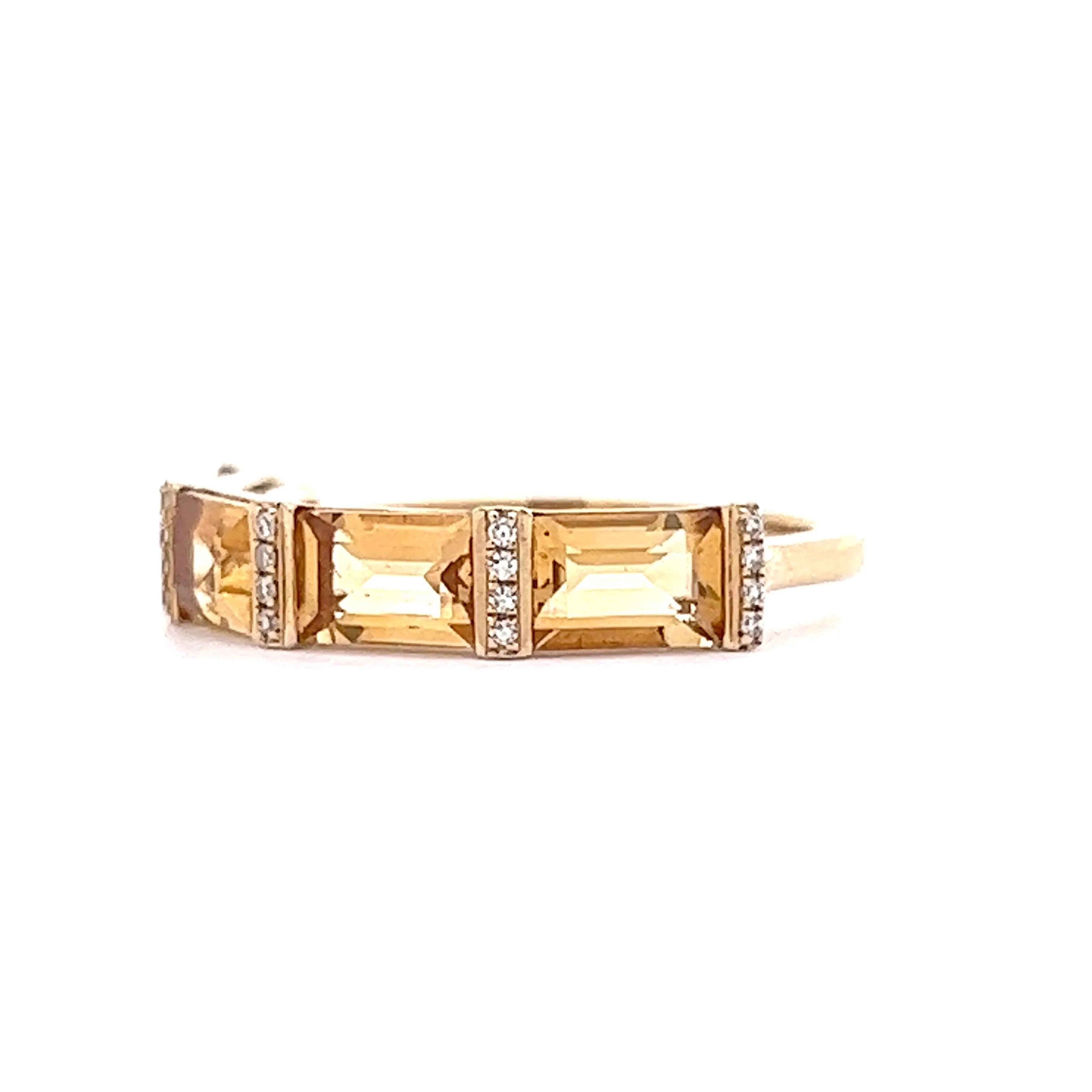 Emerald Cut Citrine & Diamond Band in 14k Yellow Gold - Image 2