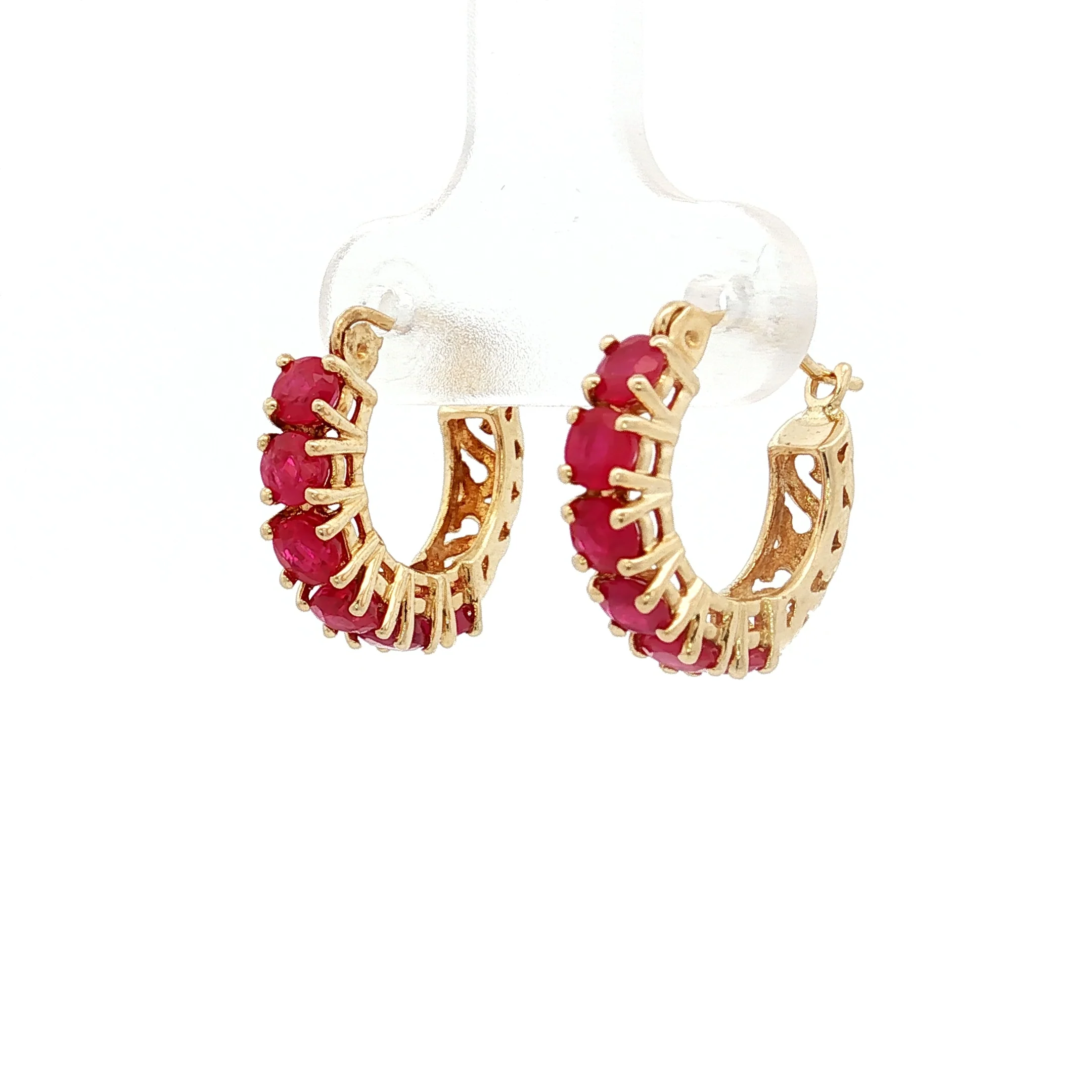 1.92 Round Ruby Huggie Hoop Earrings in 14k - Image 2