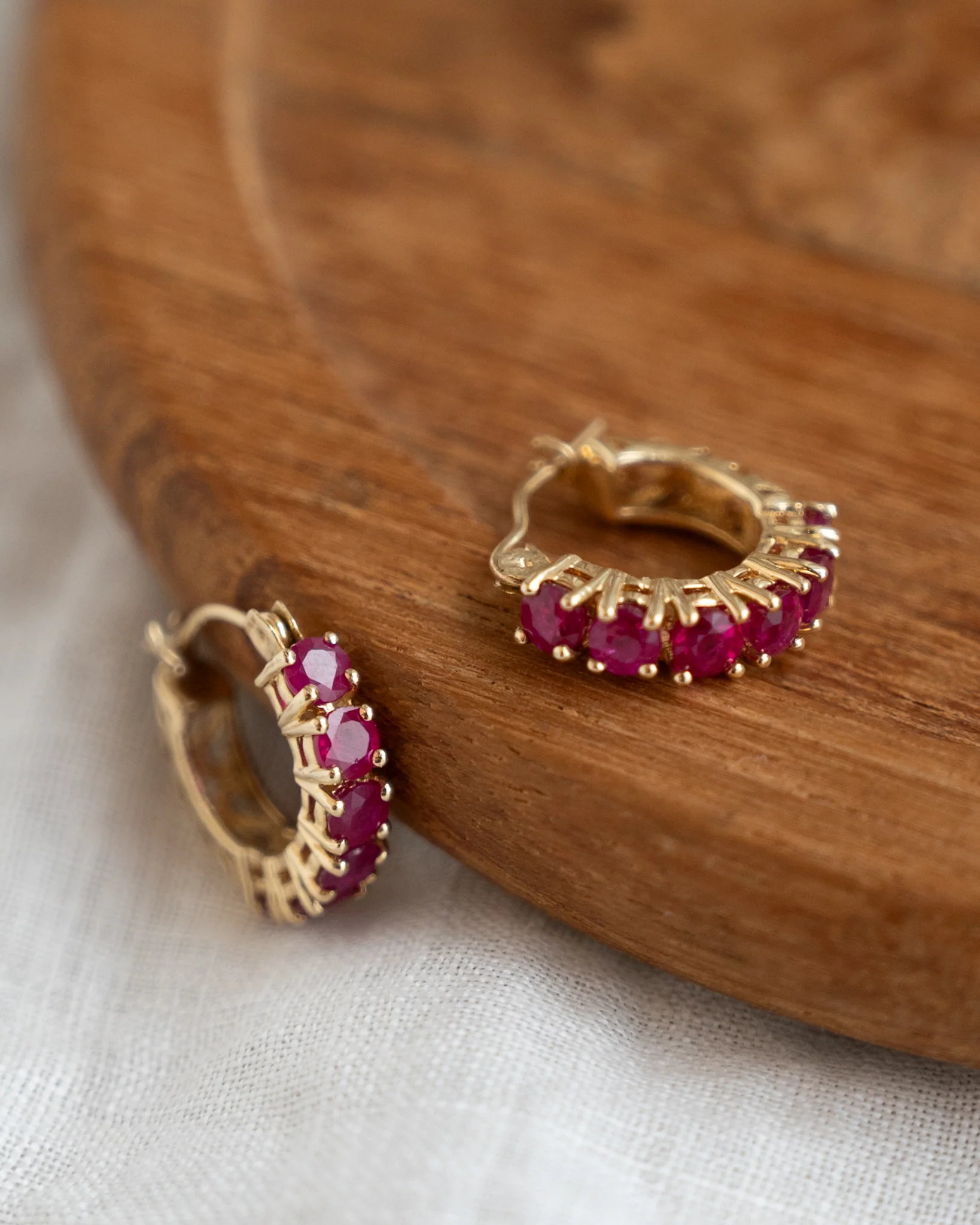 1.92 Round Ruby Huggie Hoop Earrings in 14k - Image 5